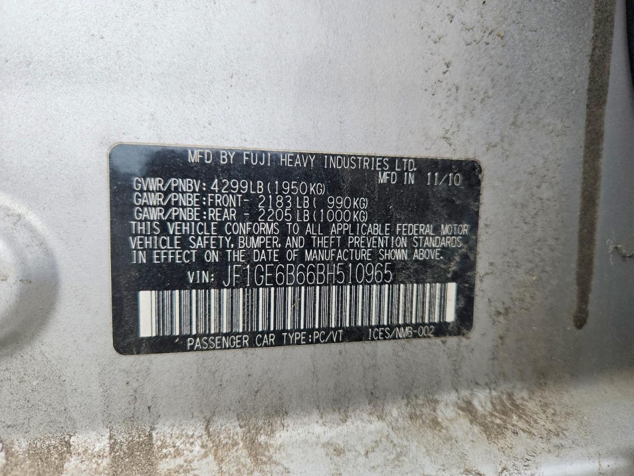 2011 Subaru Impreza 2.5i Premium Silver vin: JF1GE6B66BH510965