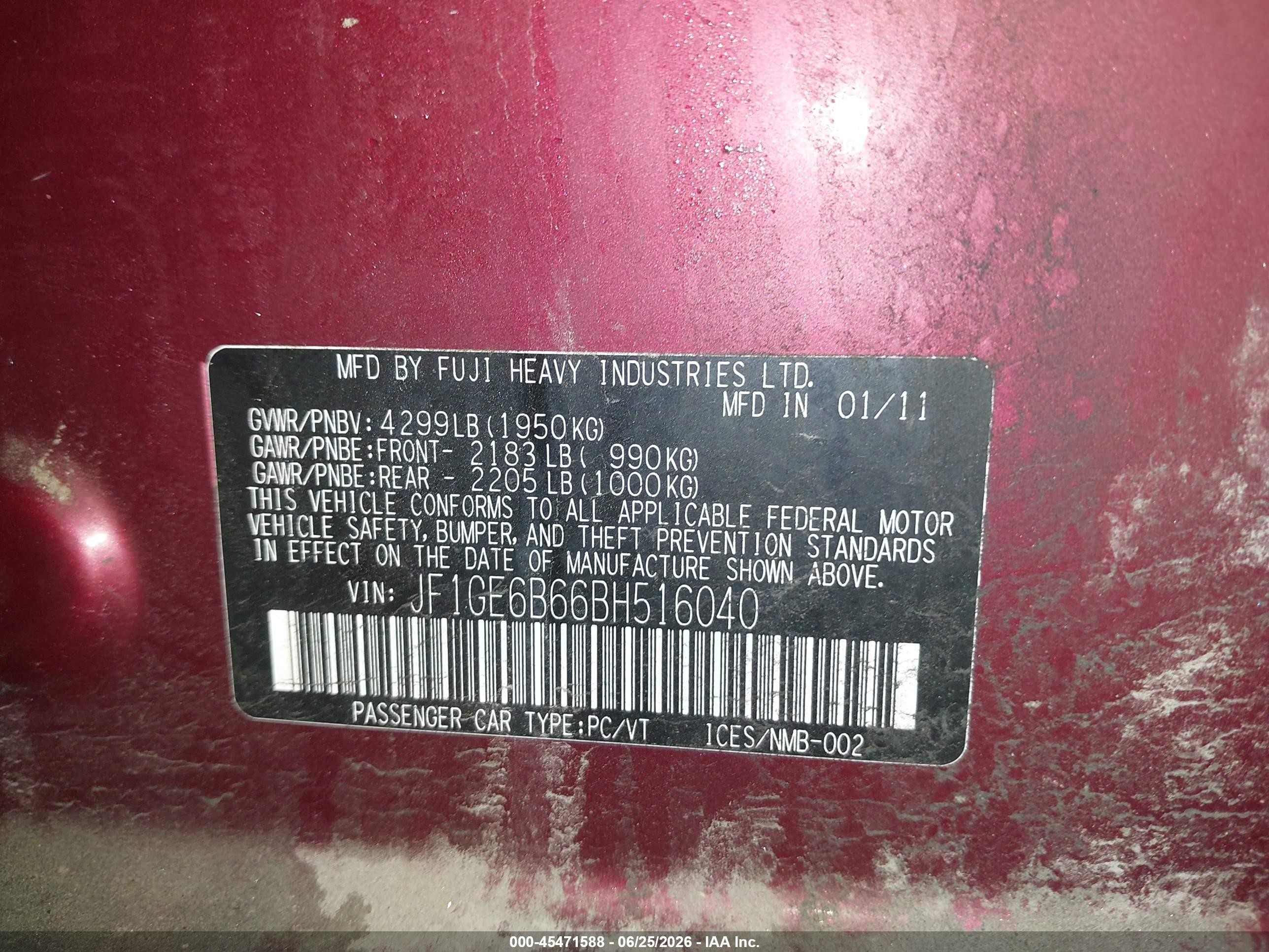 2011 Subaru Impreza 2.5i Premium Red vin: JF1GE6B66BH516040