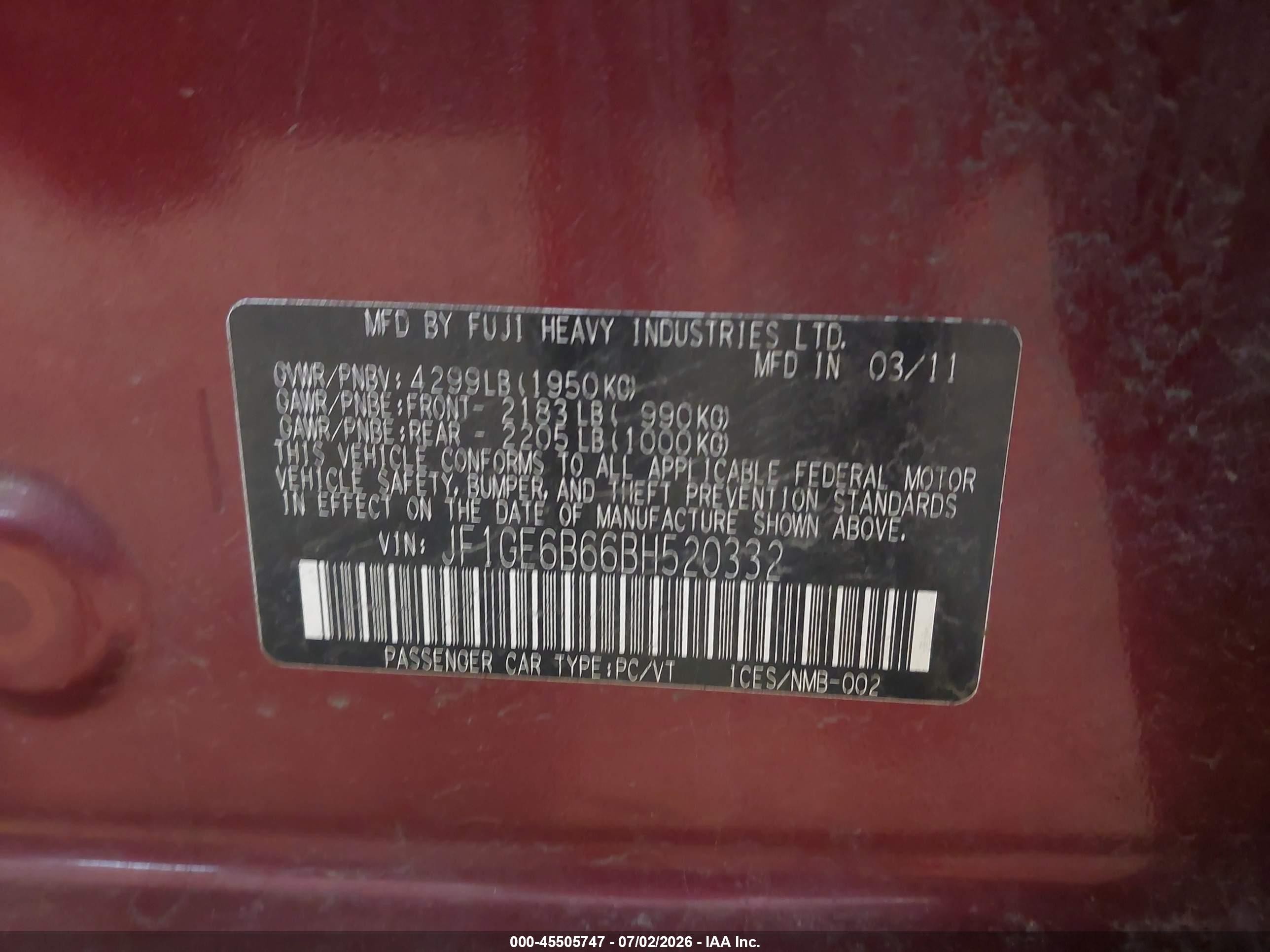 2011 Subaru Impreza 2.5i Premium Maroon vin: JF1GE6B66BH520332