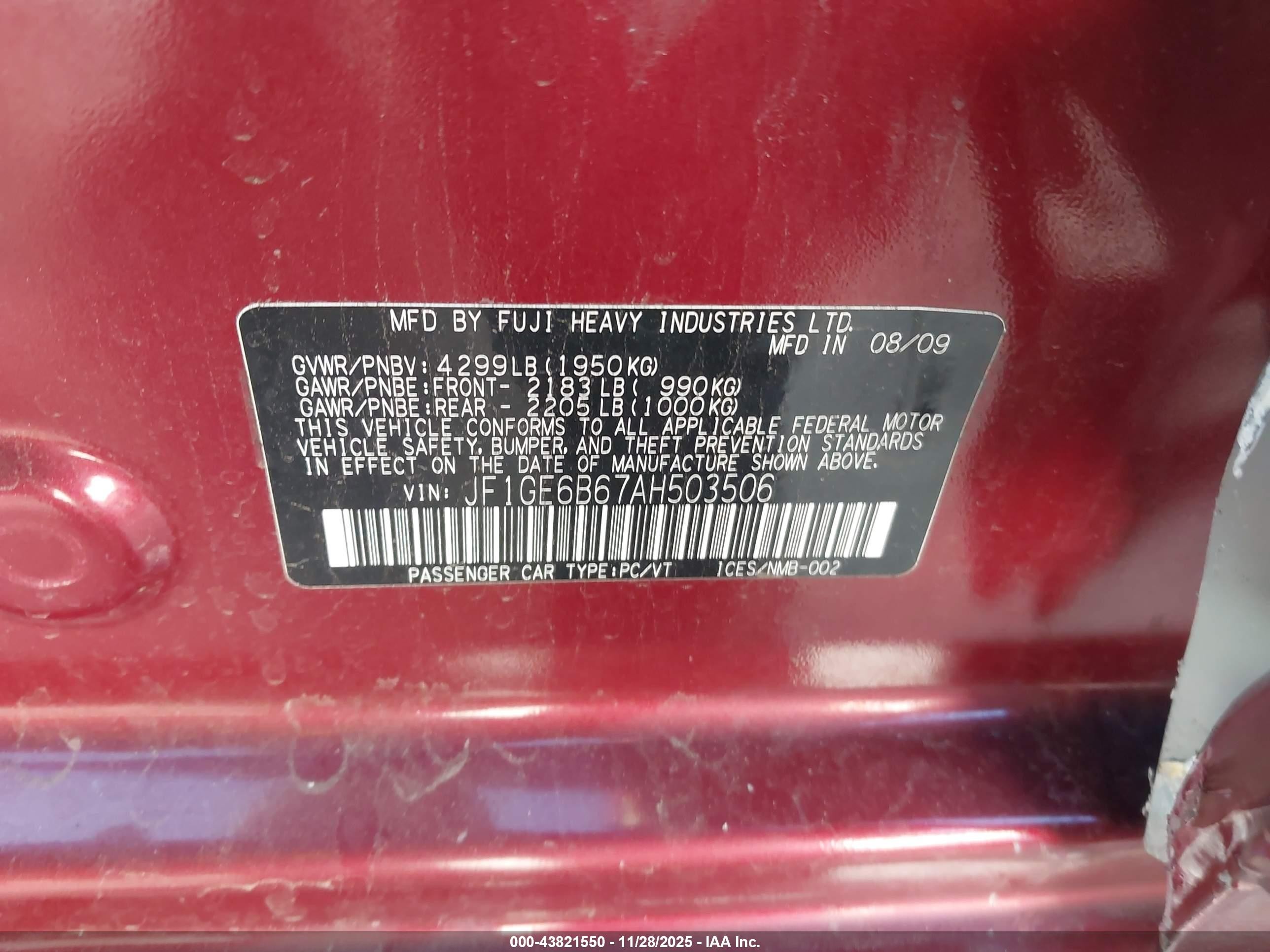 2010 Subaru Impreza 2.5i Premium Red vin: JF1GE6B67AH503506