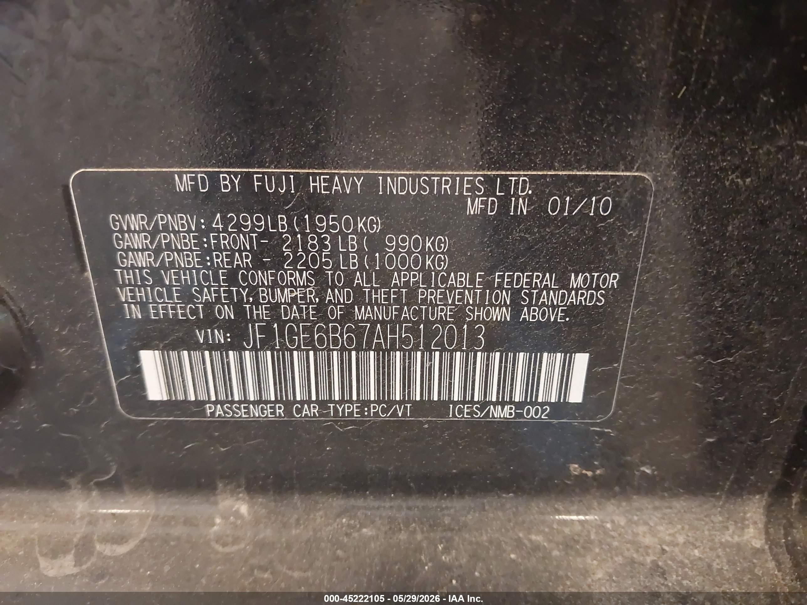 2010 Subaru Impreza 2.5i Premium Black vin: JF1GE6B67AH512013