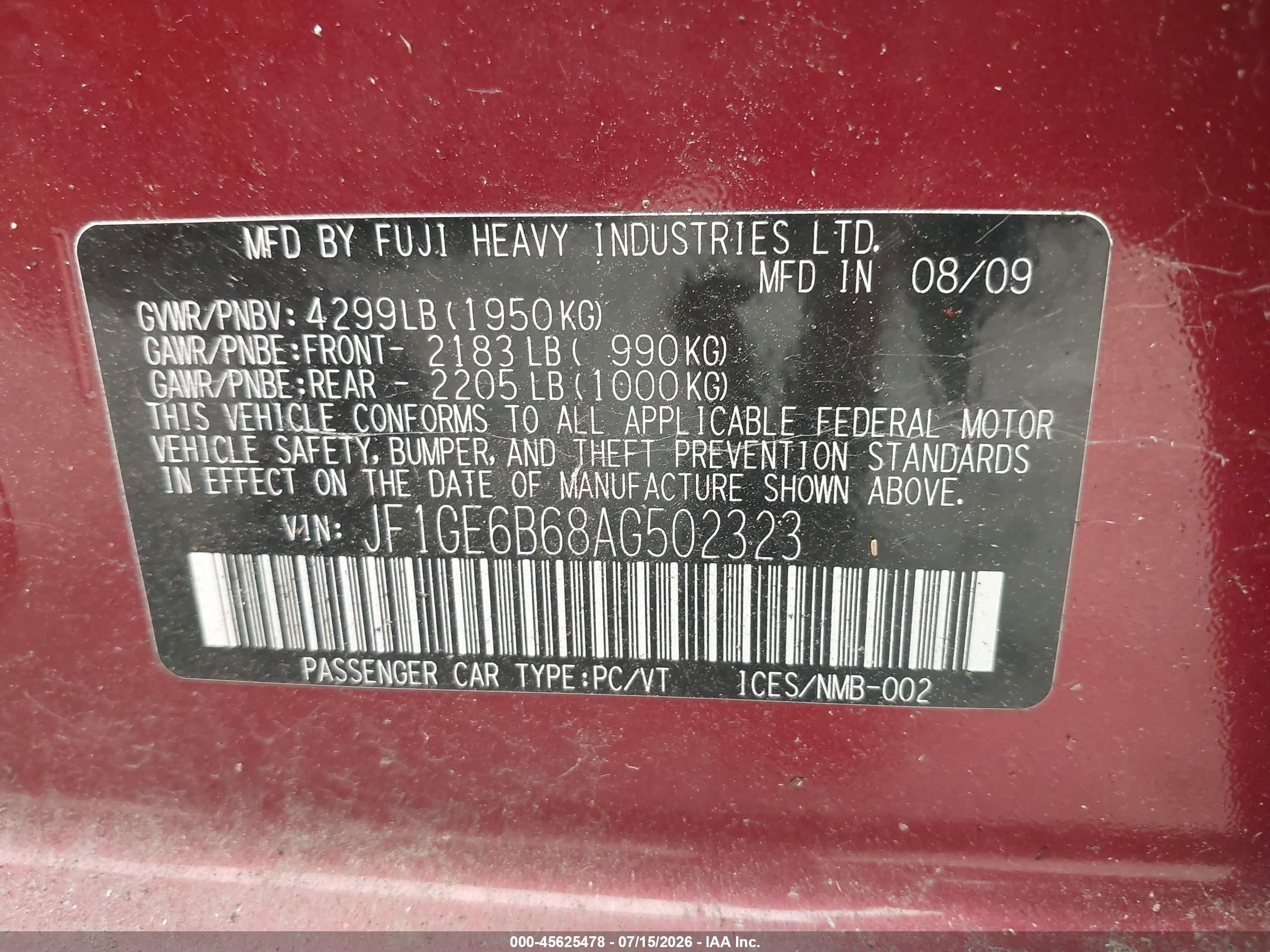 2010 Subaru Impreza 2.5i Premium Maroon vin: JF1GE6B68AG502323