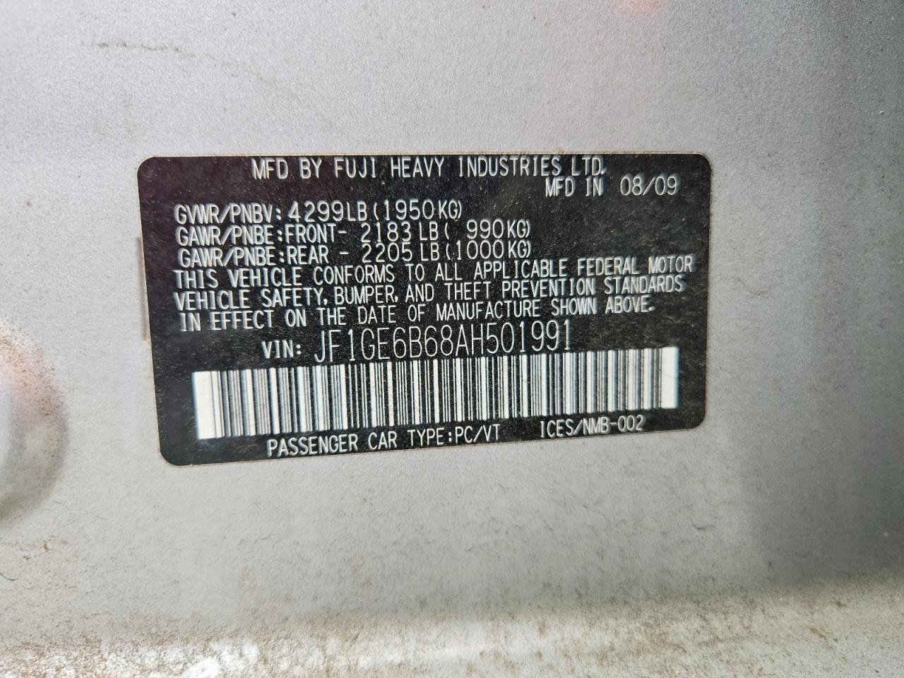 2010 Subaru Impreza 2.5i Premium Silver vin: JF1GE6B68AH501991