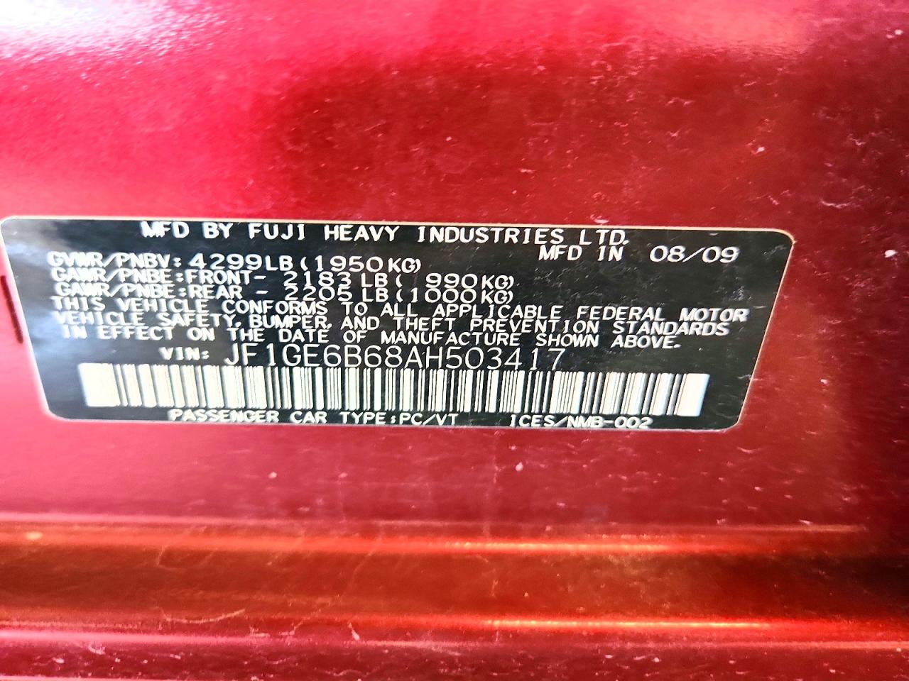 2010 Subaru Impreza 2.5i Premium Red vin: JF1GE6B68AH503417