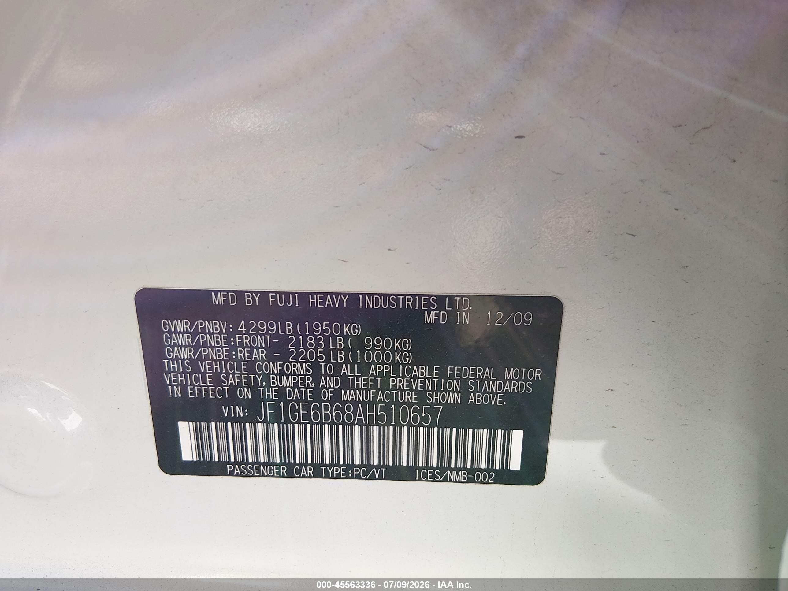 2010 Subaru Impreza 2.5i Premium White vin: JF1GE6B68AH510657