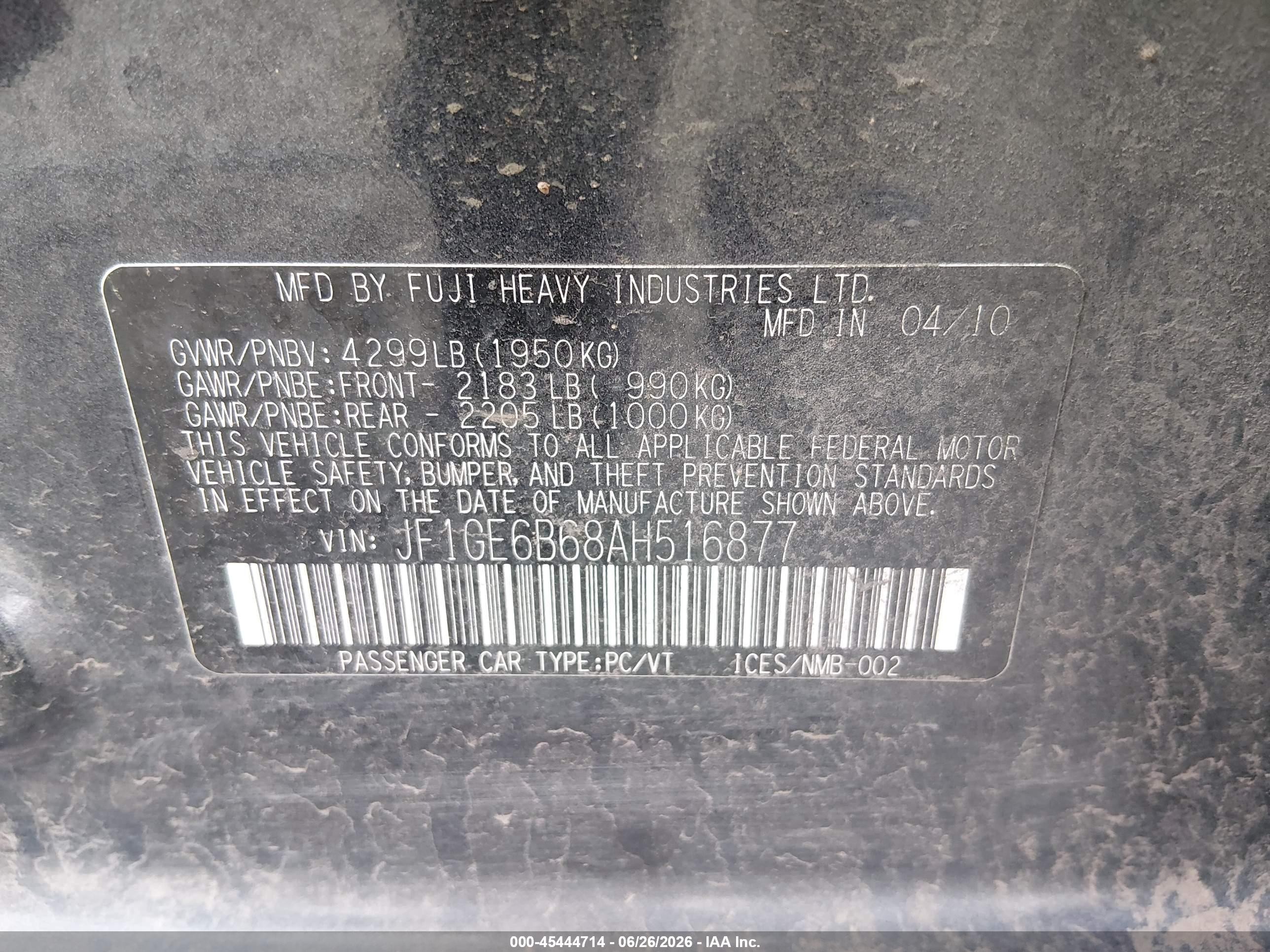 2010 Subaru Impreza 2.5i Premium Black vin: JF1GE6B68AH516877