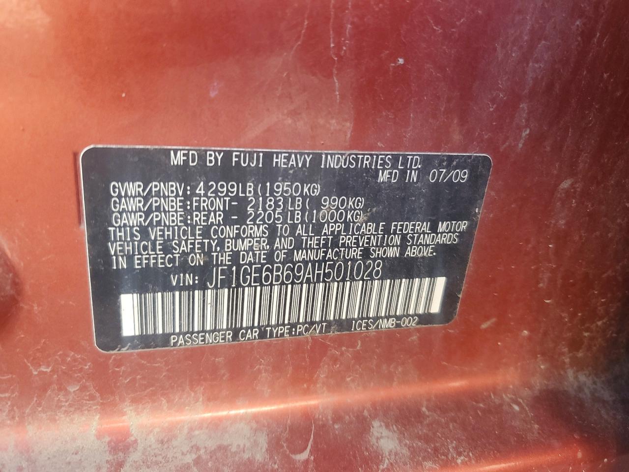 2010 Subaru Impreza 2.5i Premium Red vin: JF1GE6B69AH501028
