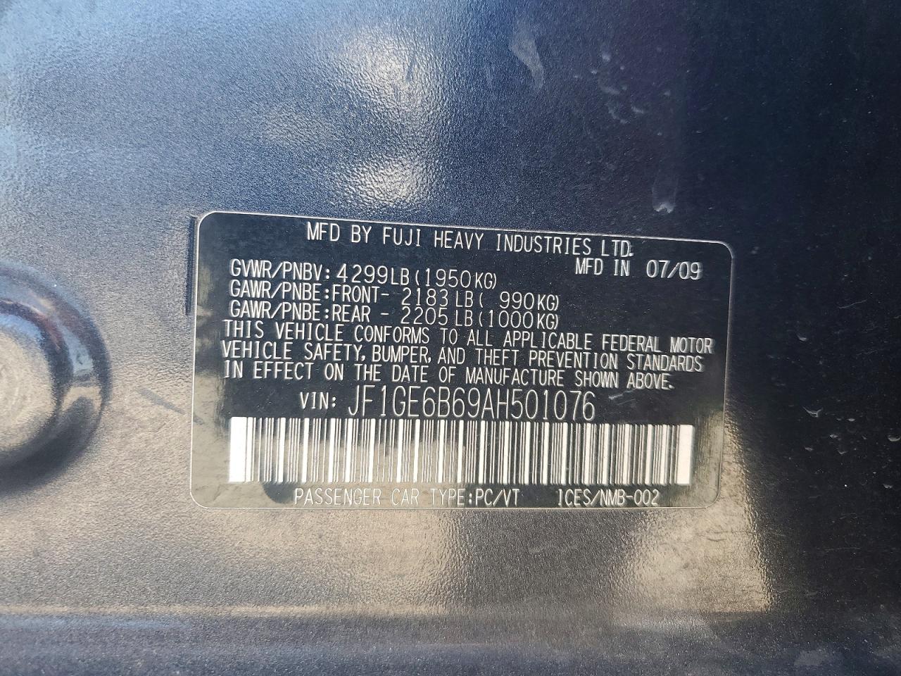 2010 Subaru Impreza 2.5i Premium Black vin: JF1GE6B69AH501076