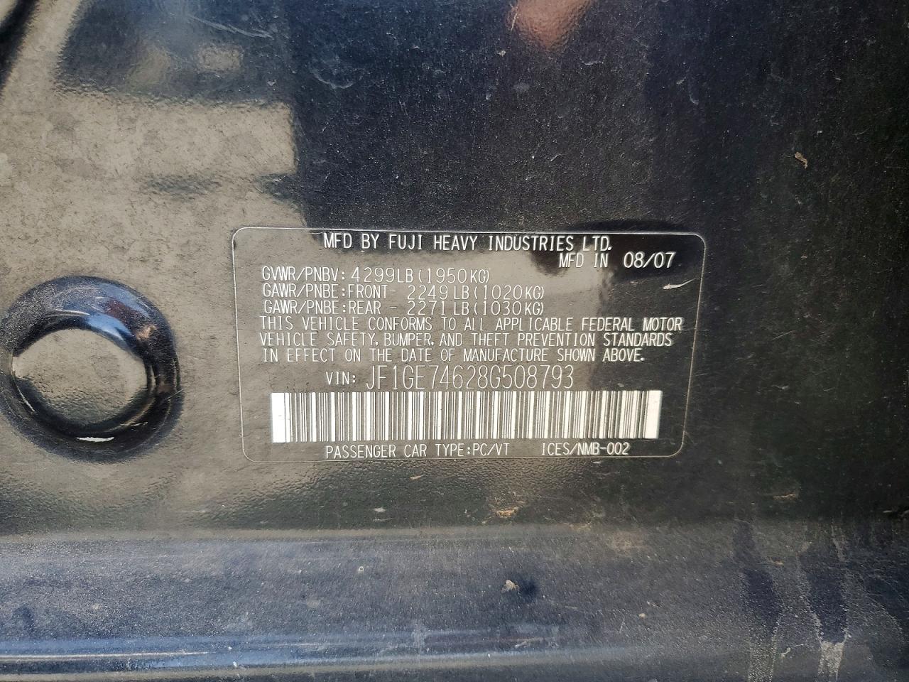 2008 Subaru Impreza Wrx Black vin: JF1GE74628G508793
