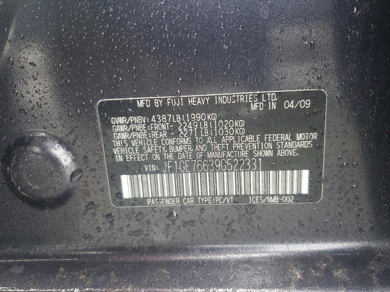 2009 Subaru Impreza Wrx Gray vin: JF1GE76639G522331