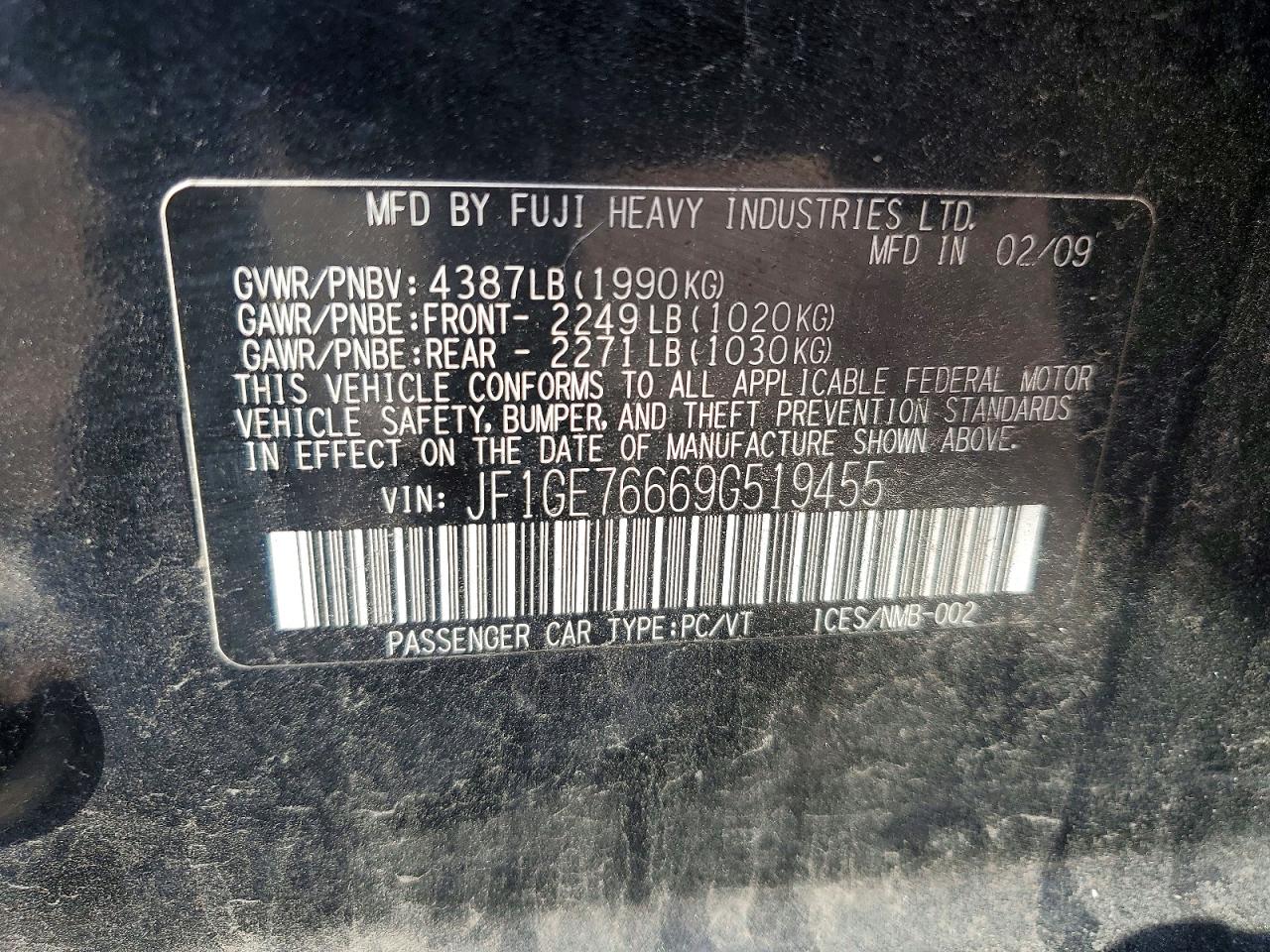 2009 Subaru Impreza Wrx Black vin: JF1GE76669G519455