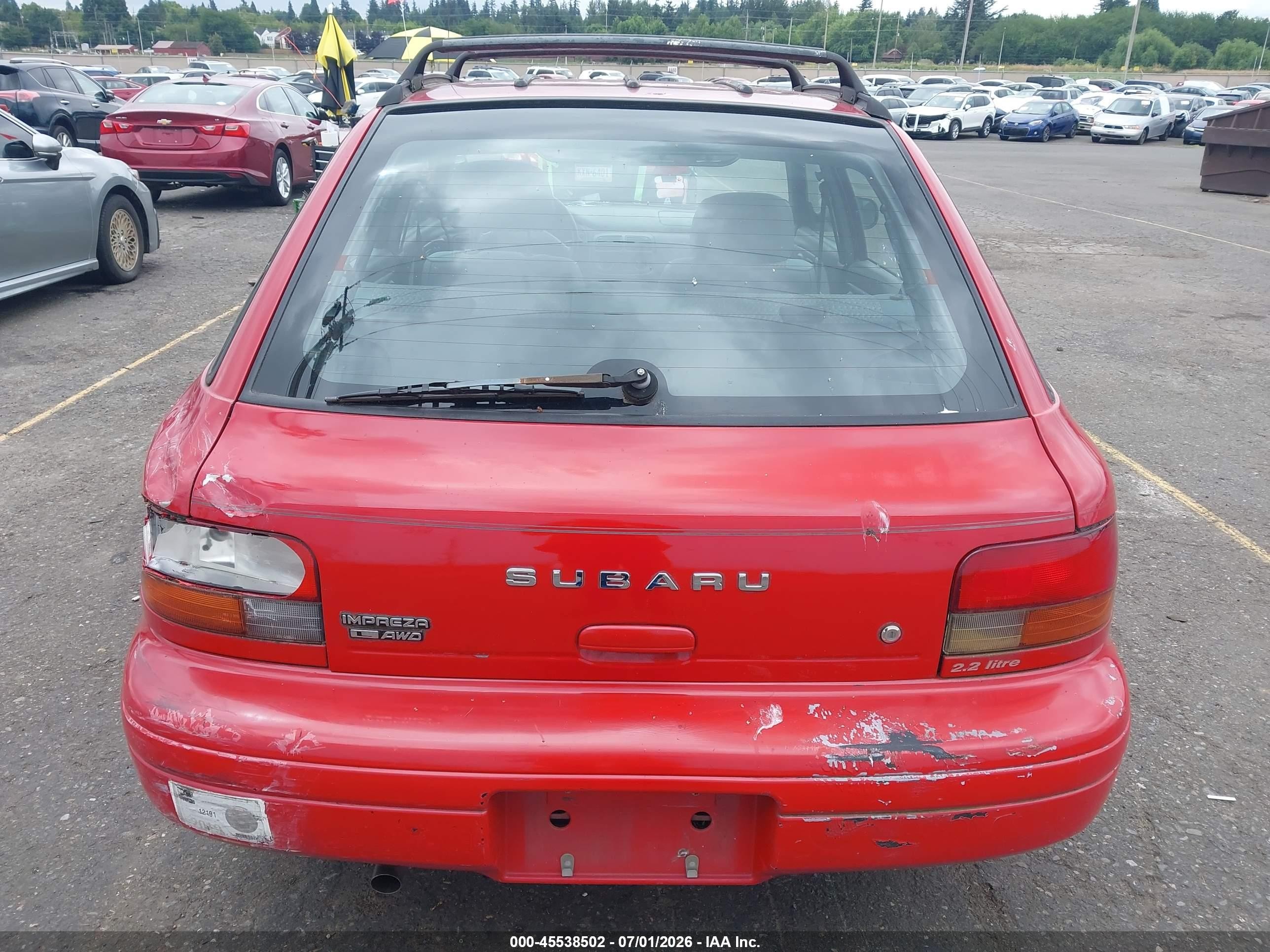 1997 Subaru Impreza L Red vin: JF1GF4357VH819212