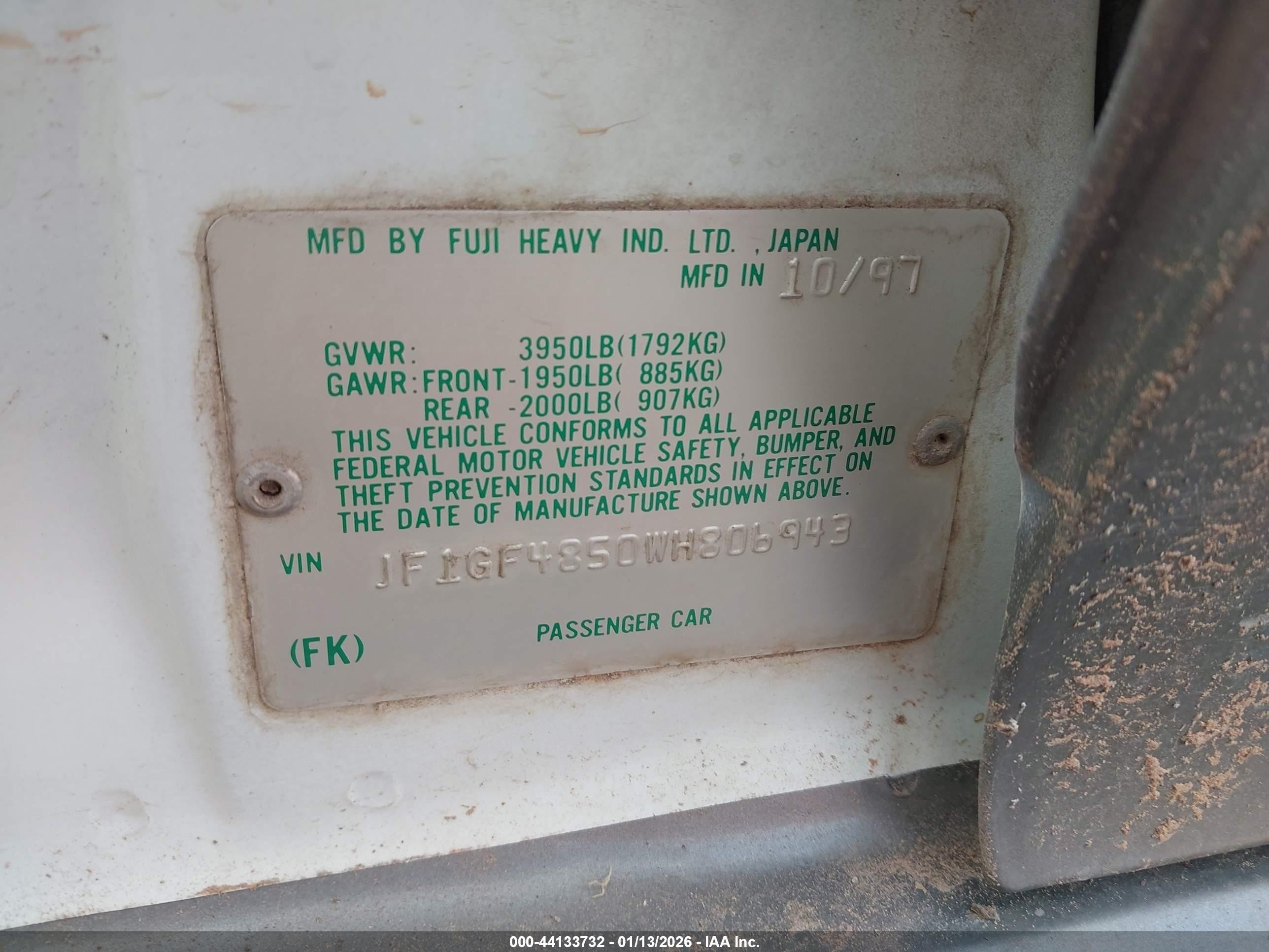 1998 Subaru Impreza Outback Sport White vin: JF1GF4850WH806943