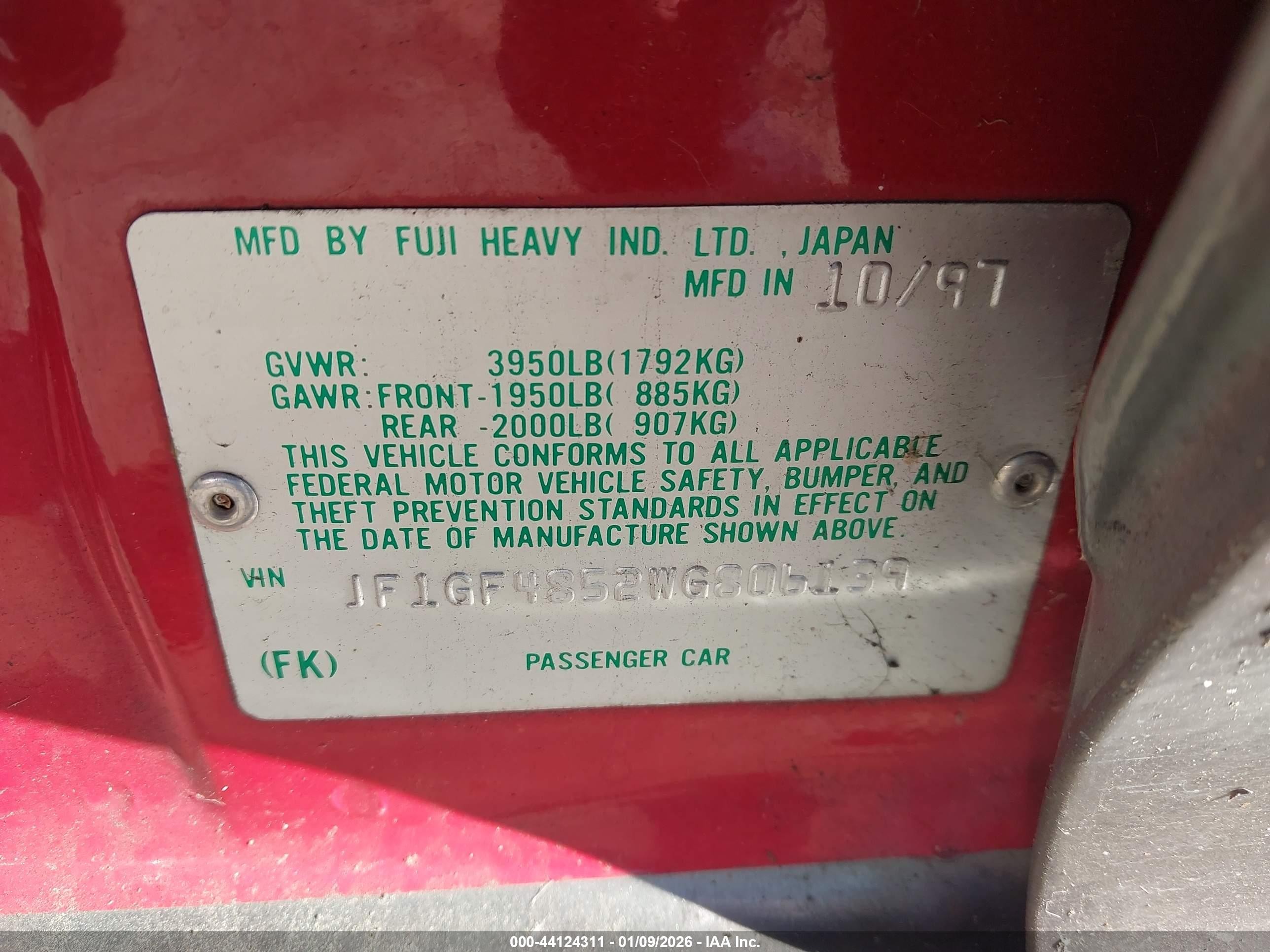 1998 Subaru Impreza Outback Sport Red vin: JF1GF4852WG806139