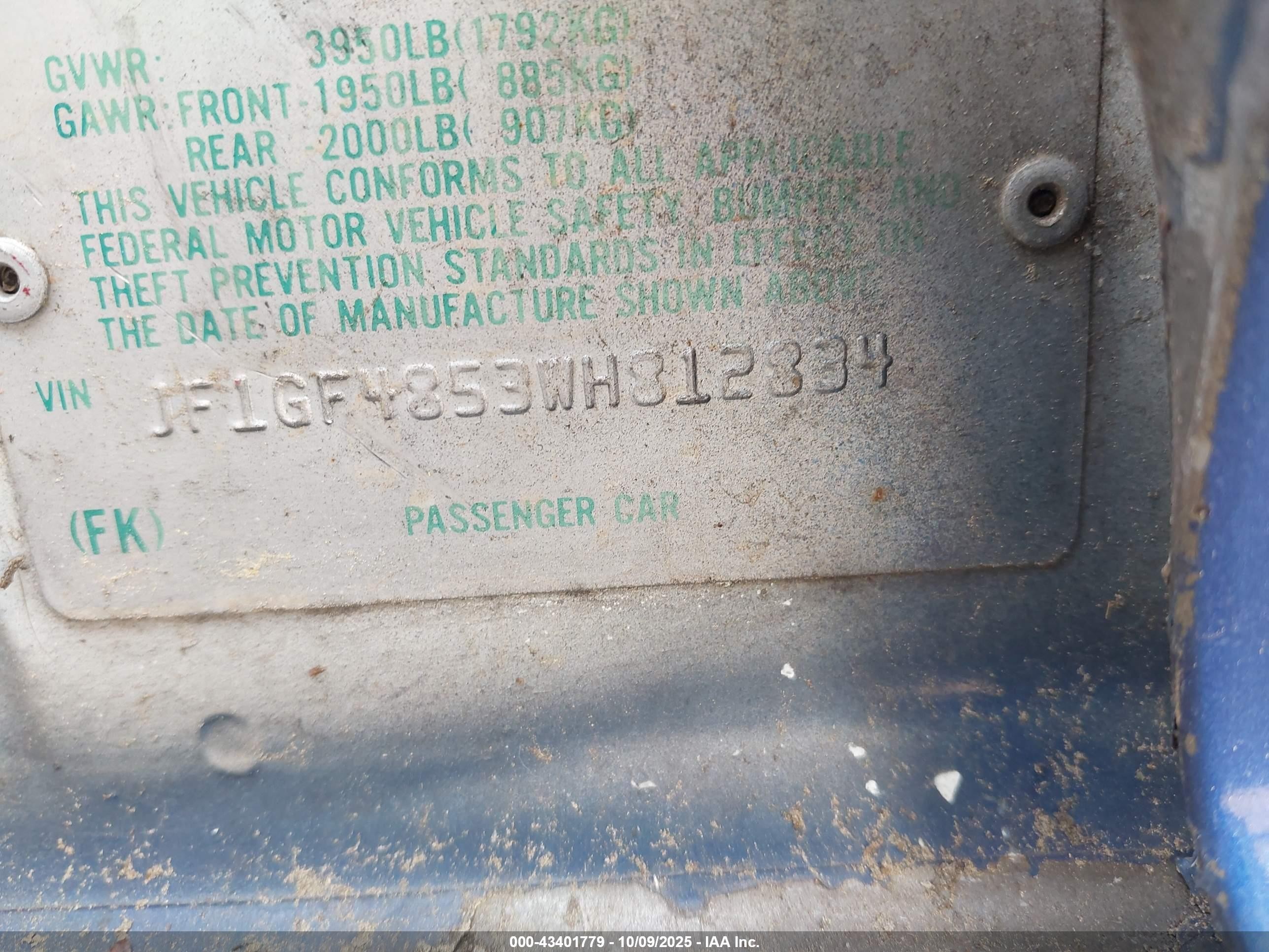 1998 Subaru Impreza Outback Sport Blue vin: JF1GF4853WH812834