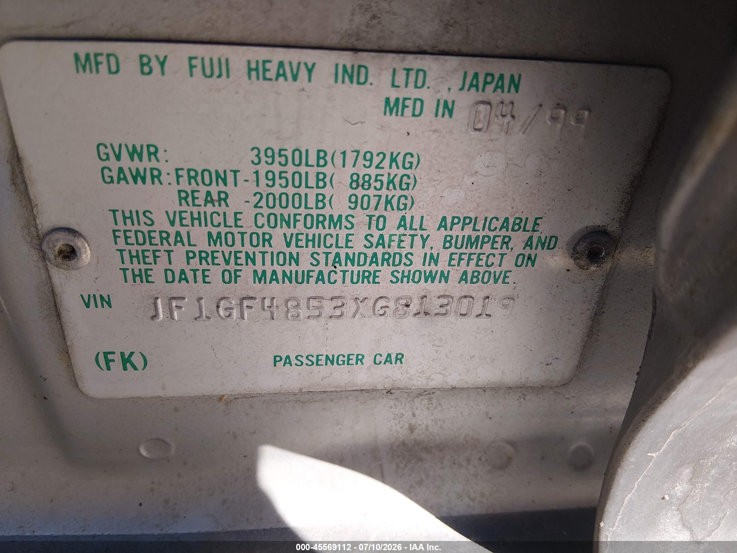 1999 Subaru Impreza Outback Sport Серебряный vin: JF1GF4853XG813019