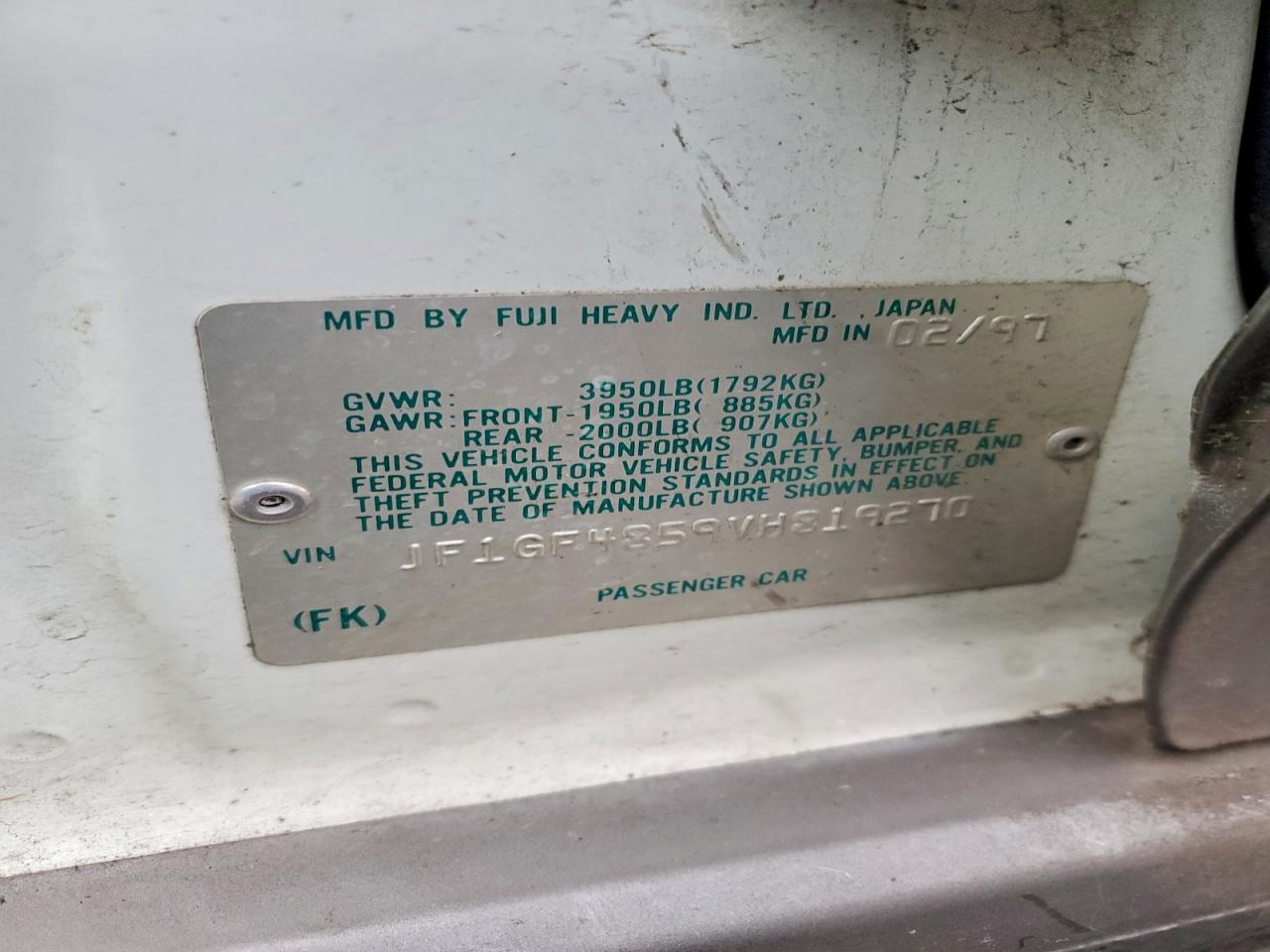 1997 Subaru Impreza Outback White vin: JF1GF4859VH819270