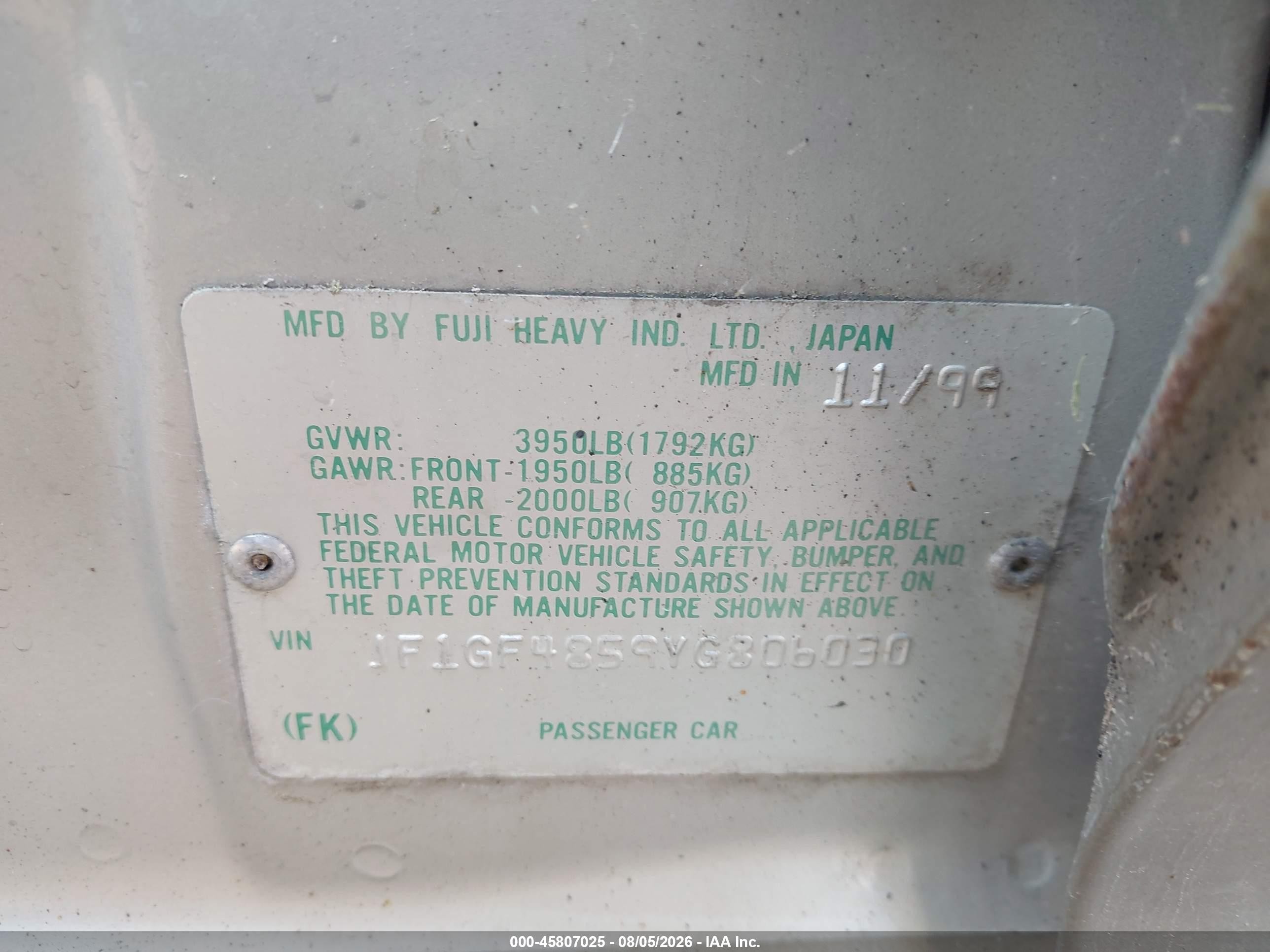 2000 Subaru Outback   Silver vin: JF1GF4859YG806030