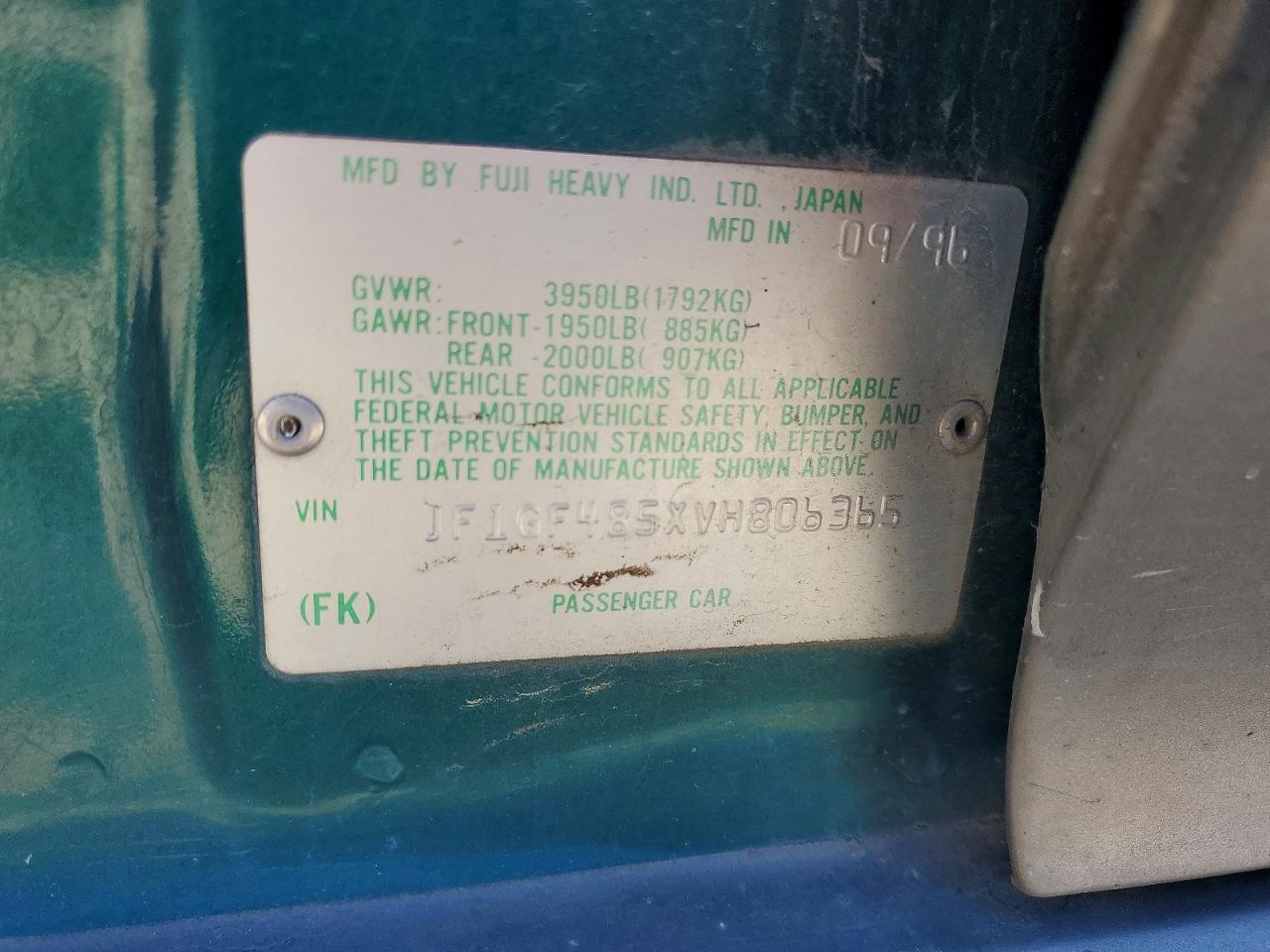 1997 Subaru Impreza Outback Green vin: JF1GF485XVH806365