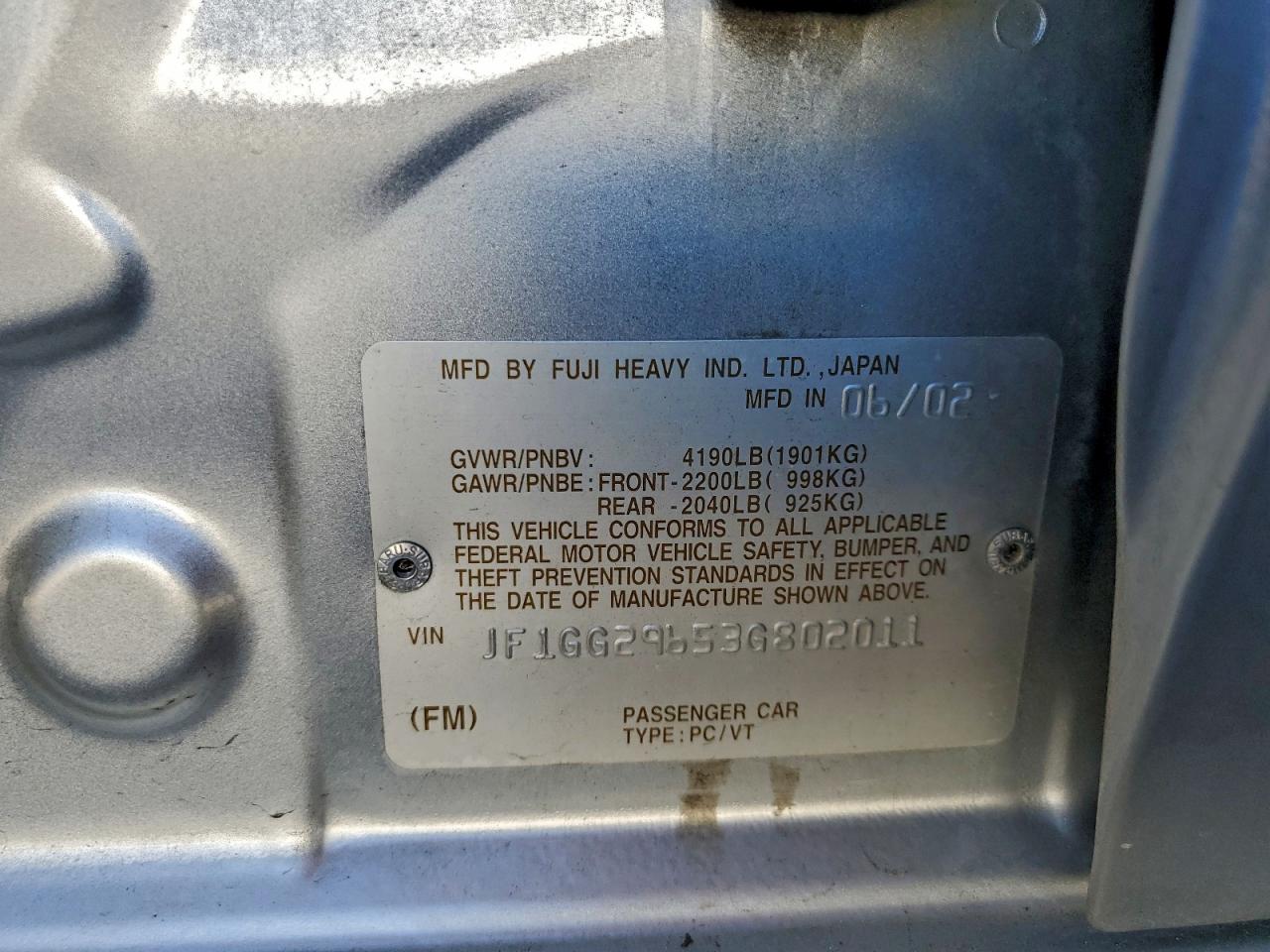 2003 Subaru Impreza Wrx Silver vin: JF1GG29653G802011