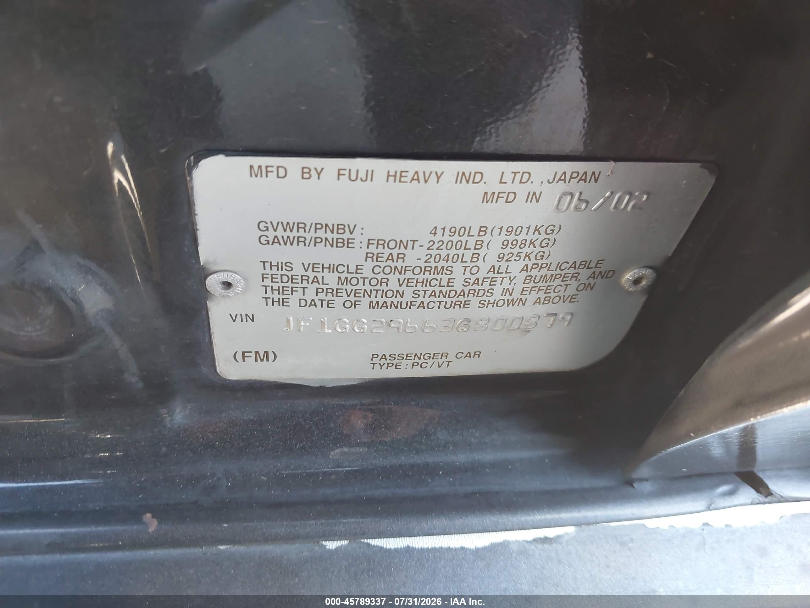 2003 Subaru Impreza Wrx Черный vin: JF1GG29663G800879