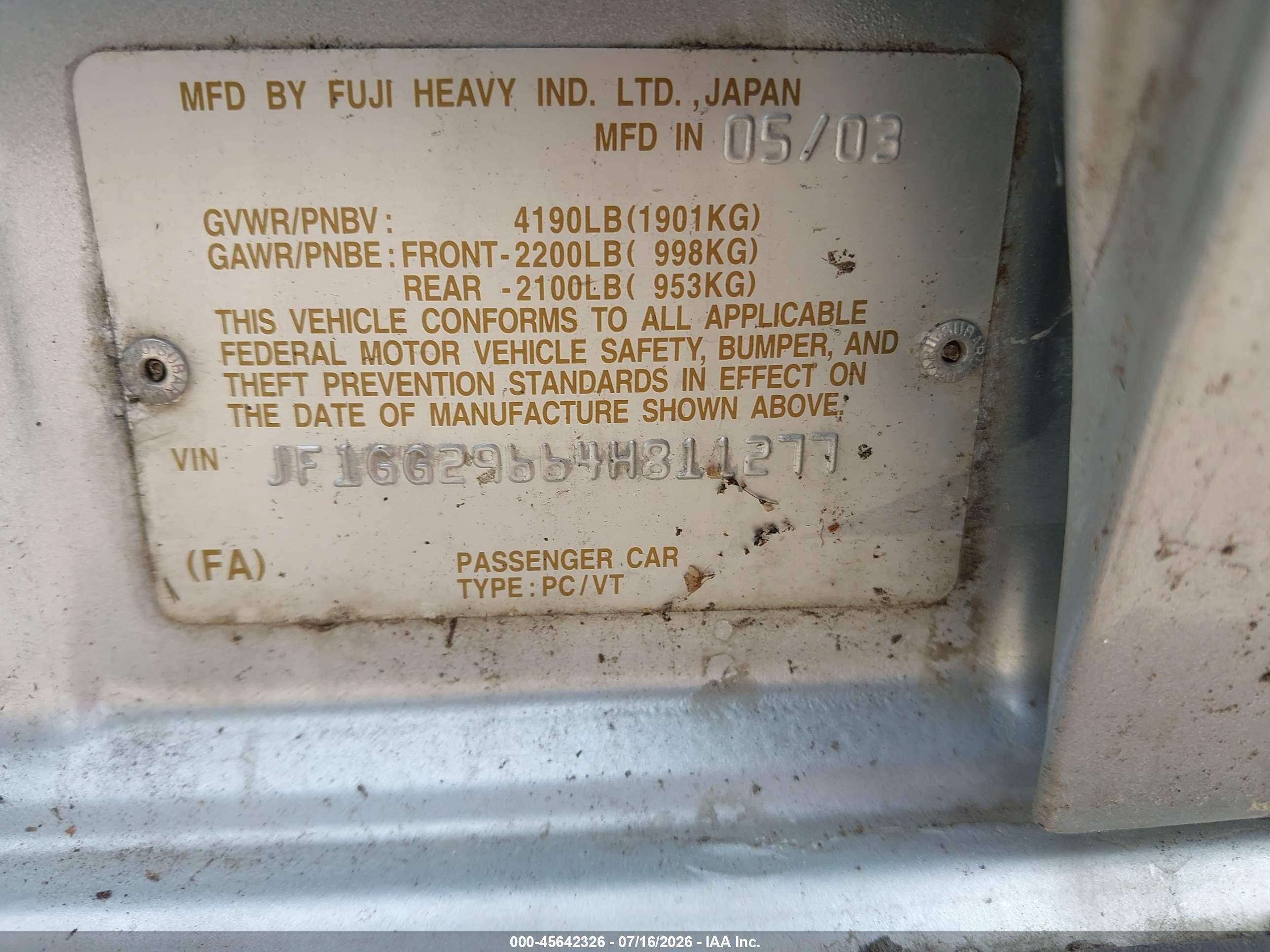 2004 Subaru Impreza Wrx Silver vin: JF1GG29664H811277