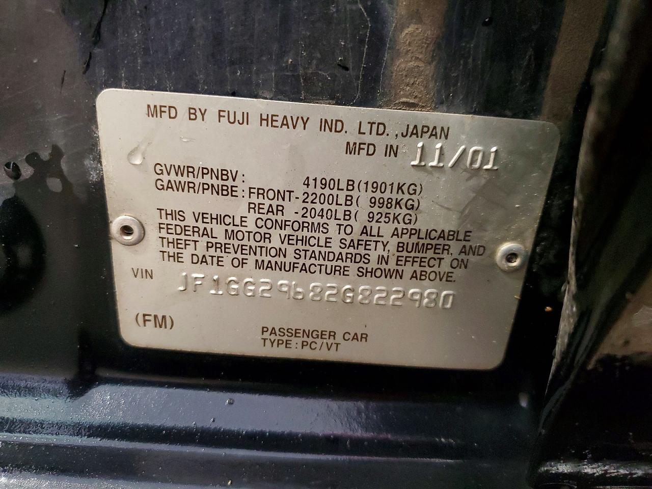2002 Subaru Impreza Wrx Синий vin: JF1GG29682G822980