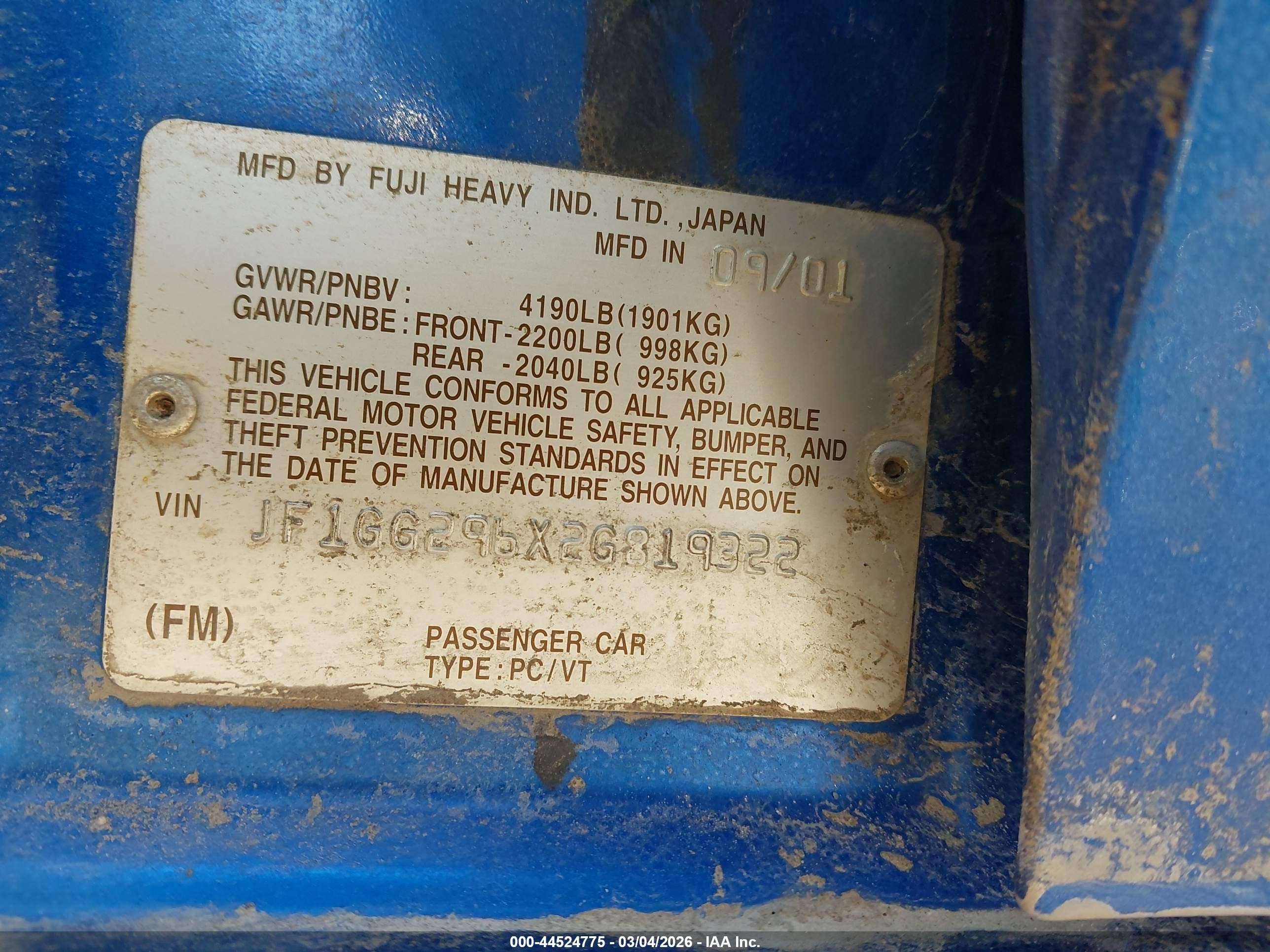 2002 Subaru Impreza Wrx Blue vin: JF1GG296X2G819322