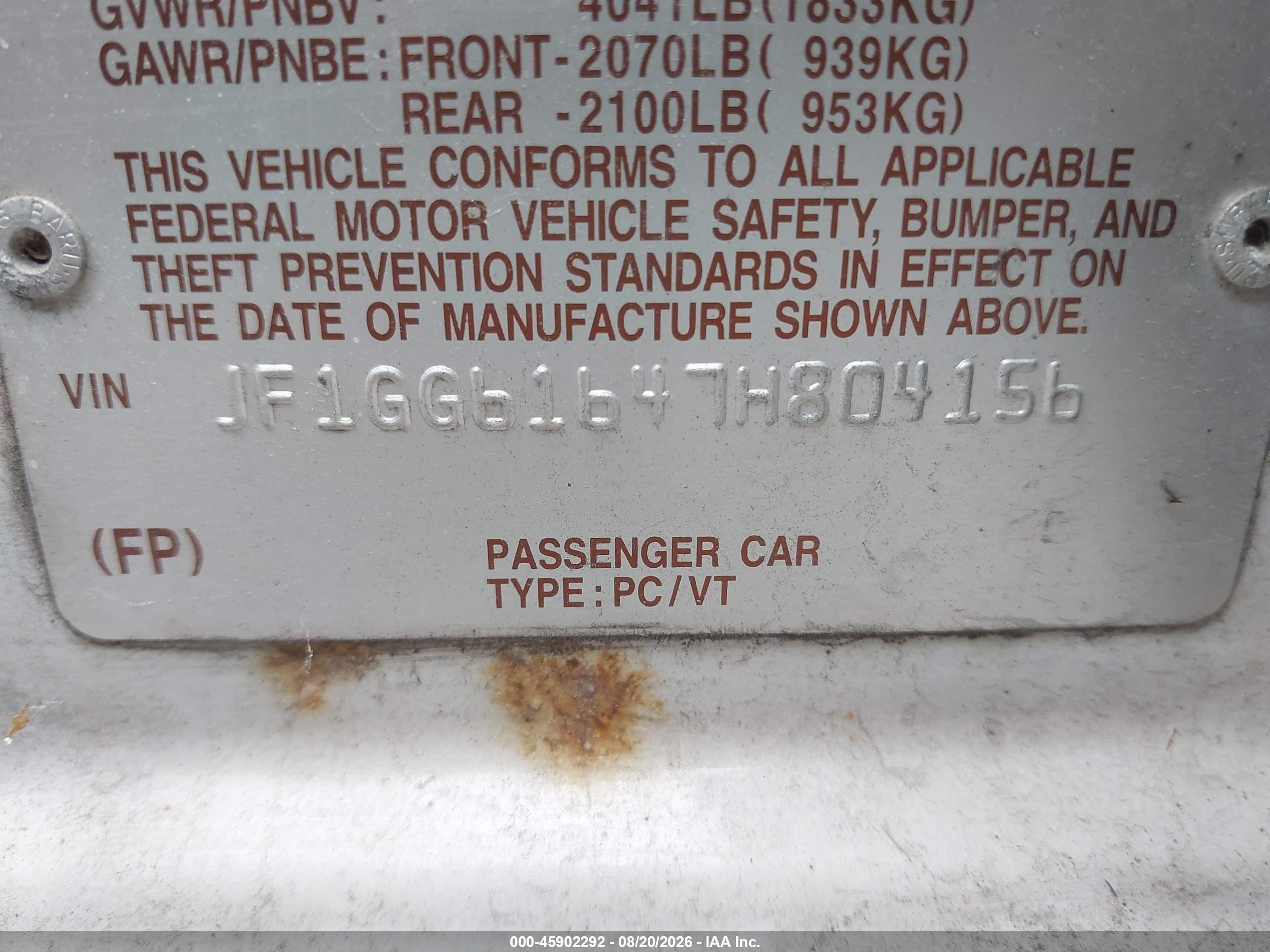 2007 Subaru Impreza 2.5i White vin: JF1GG61647H804156