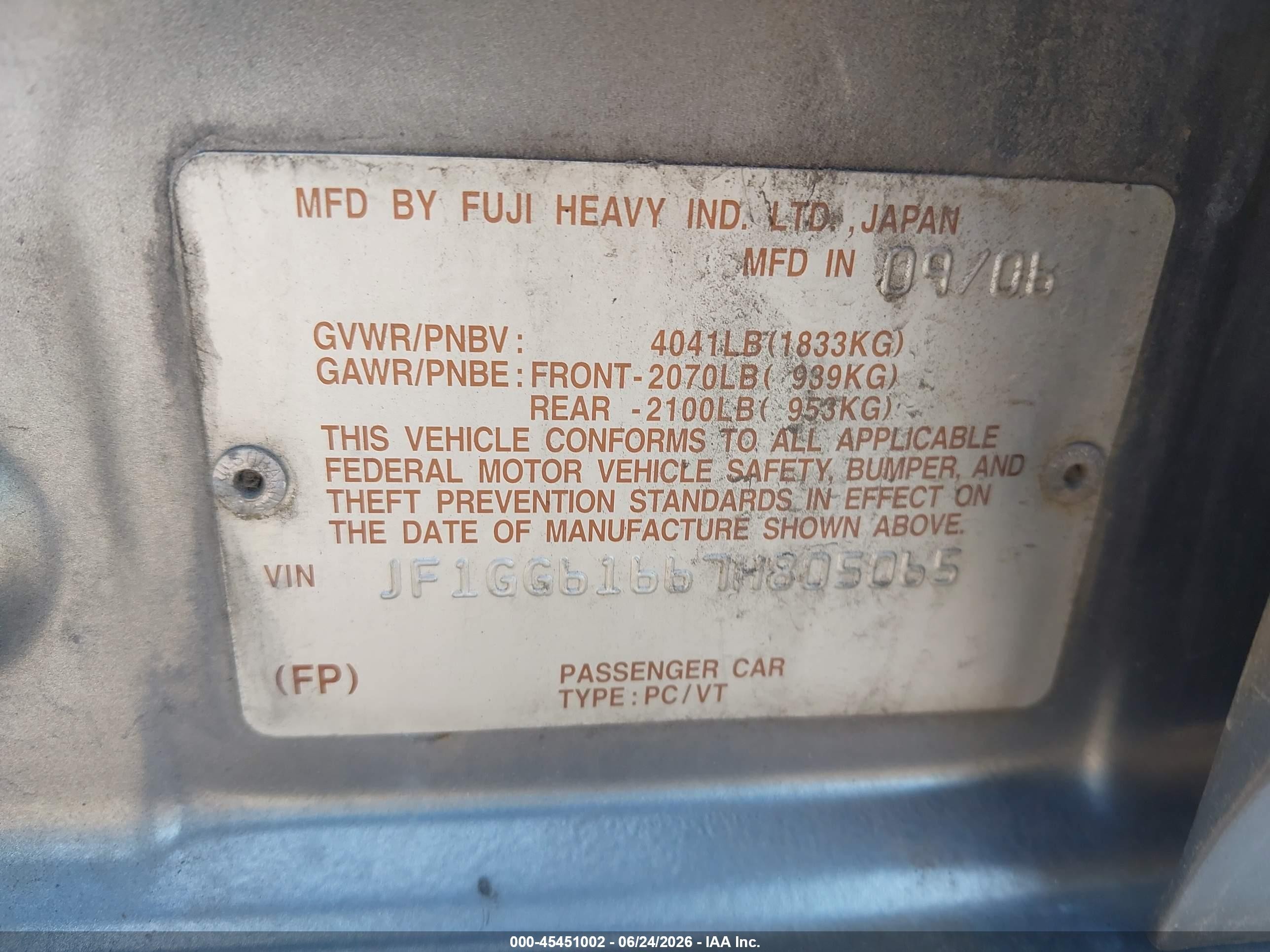 2007 Subaru Impreza 2.5i Silver vin: JF1GG61667H805065