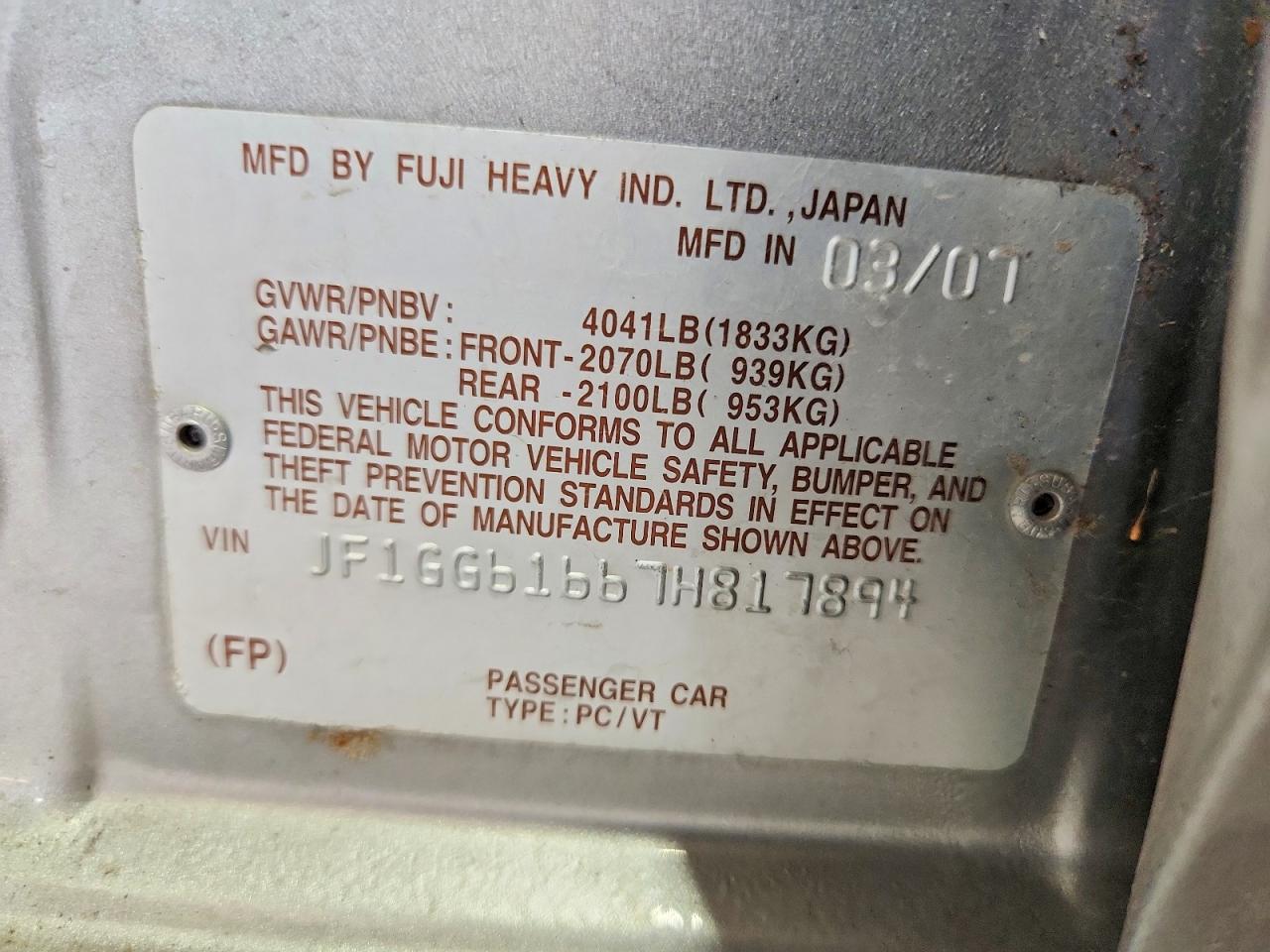 2007 Subaru Impreza Silver vin: JF1GG61667H817894
