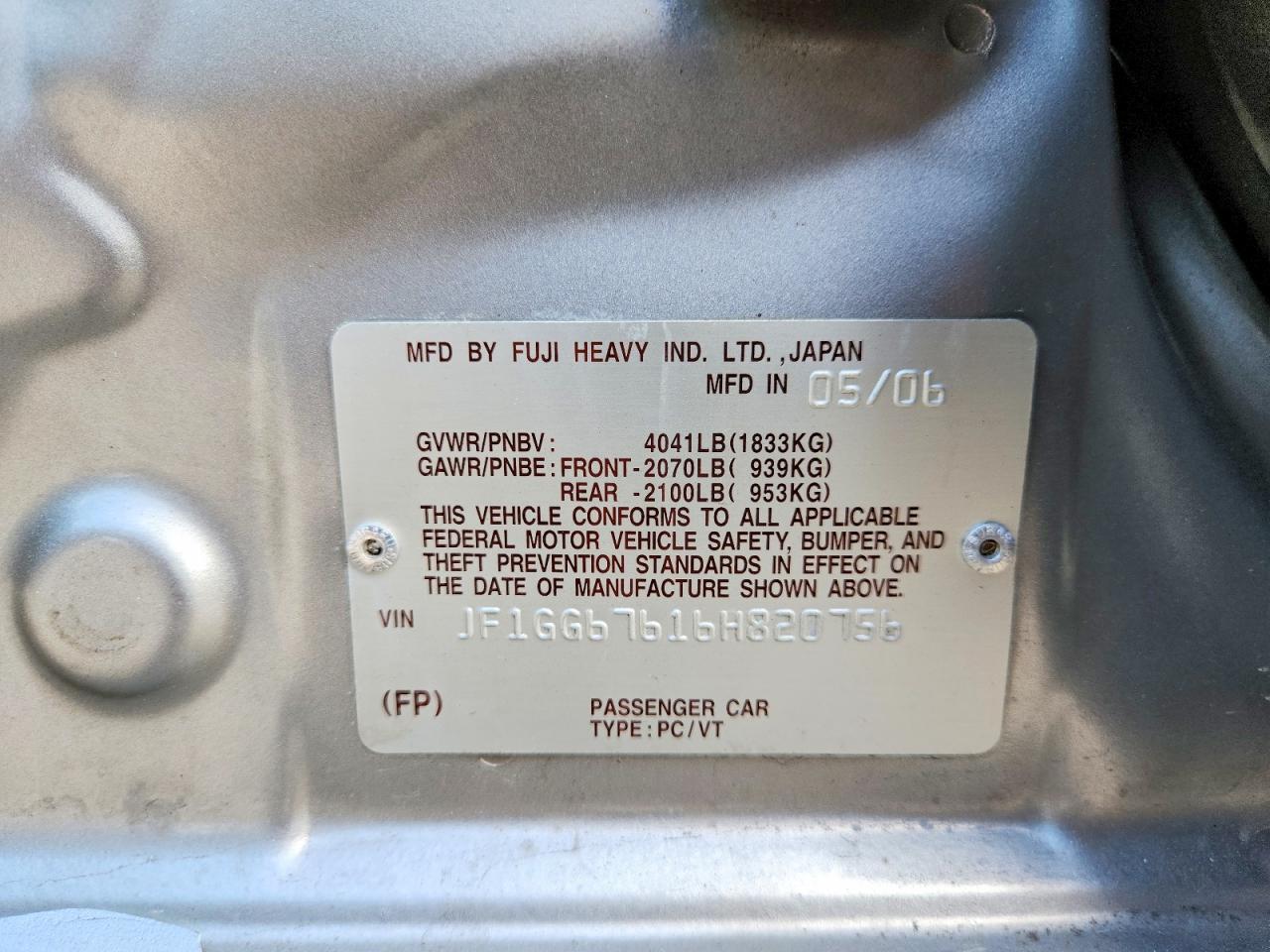 2006 Subaru Impreza 2.5i Sports Wagon Silver vin: JF1GG67616H820756