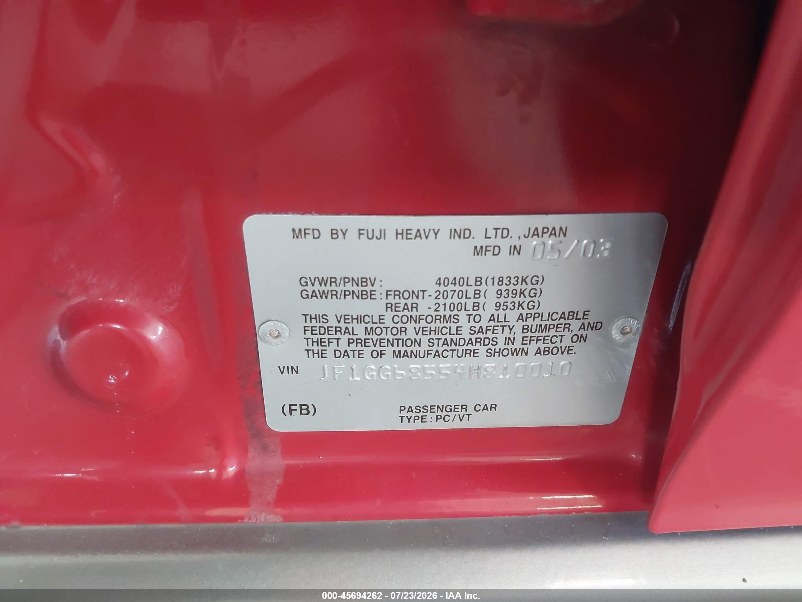 2004 Subaru Impreza Outback Sport   Red vin: JF1GG68554H810010
