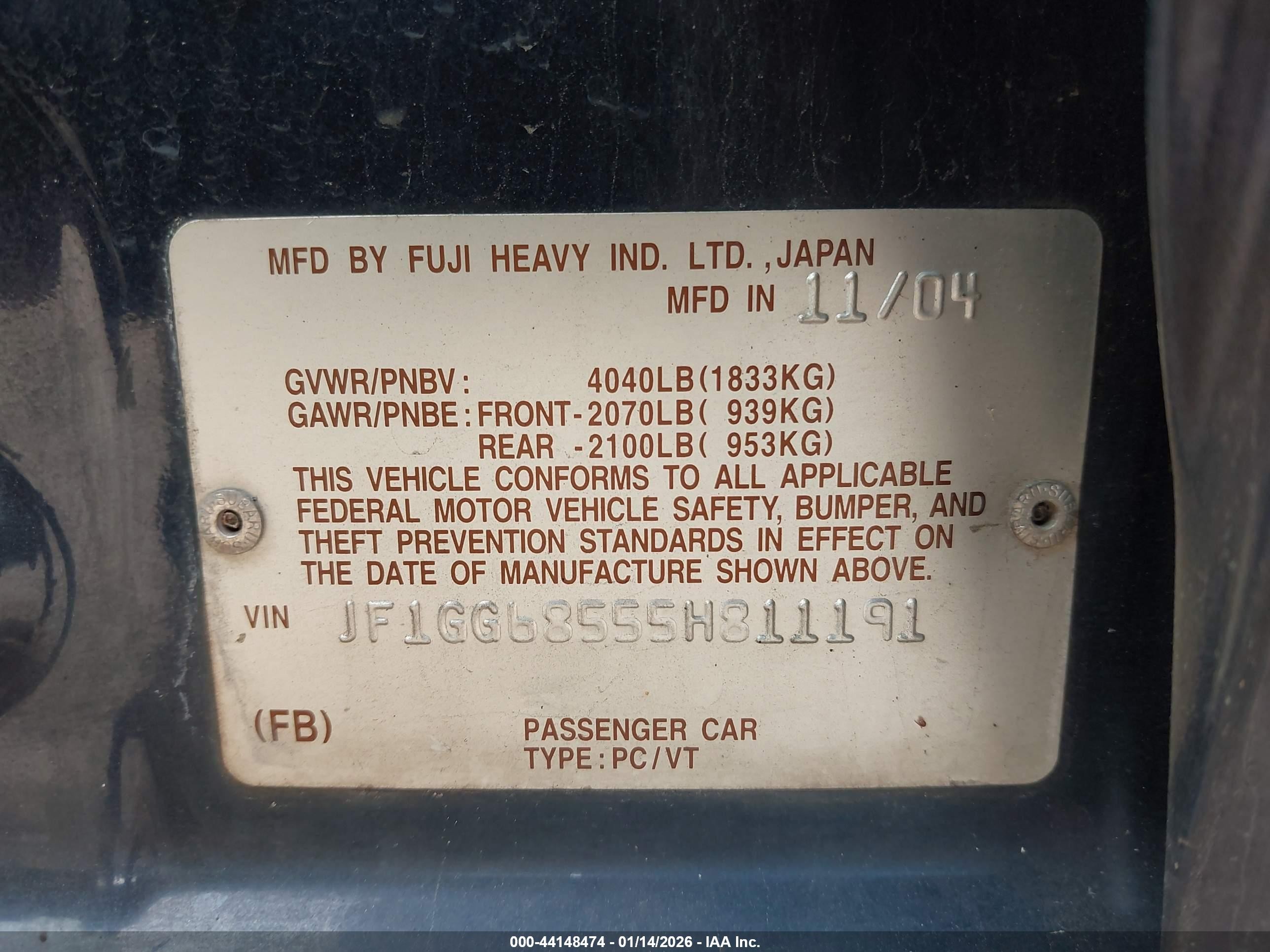 2005 Subaru Impreza Outback Sport Base W/special Edition Blue vin: JF1GG68555H811191
