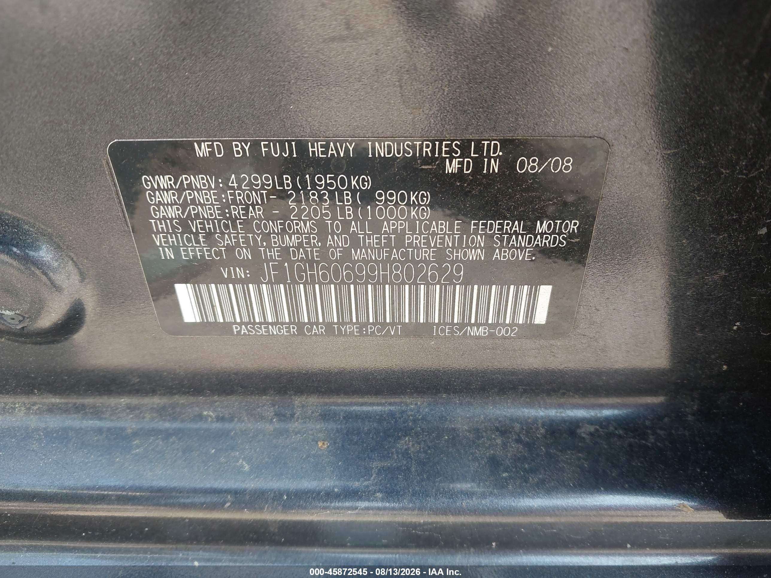 2009 Subaru Impreza 2.5i Gray vin: JF1GH60699H802629