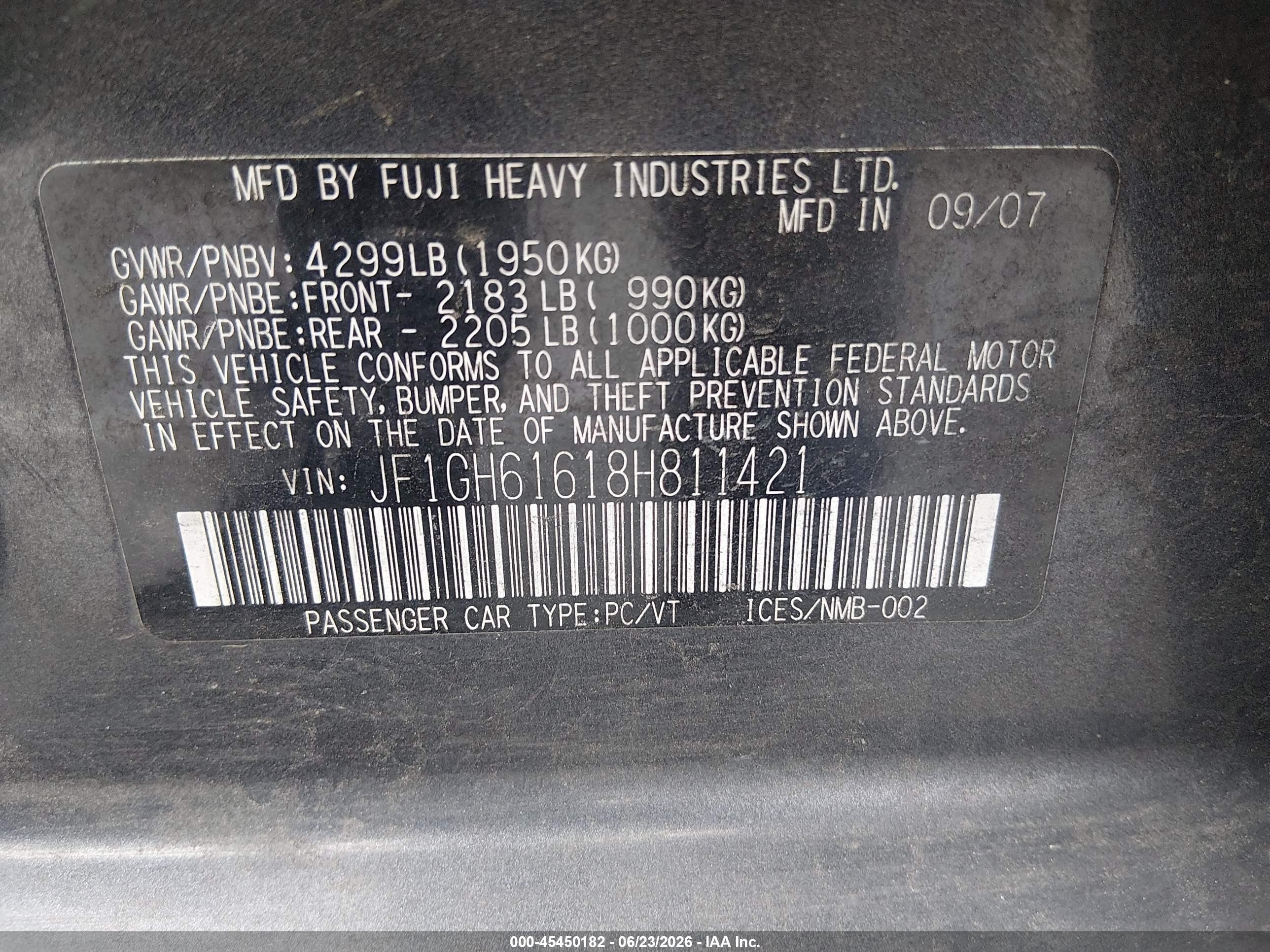 2008 Subaru Impreza 2.5i Gray vin: JF1GH61618H811421