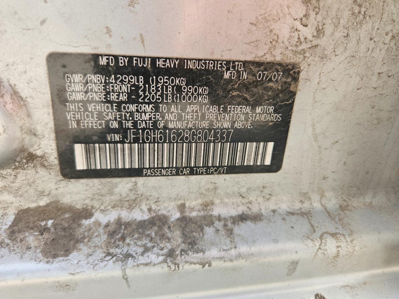 2008 Subaru Impreza 2.5i Silver vin: JF1GH61628G804337