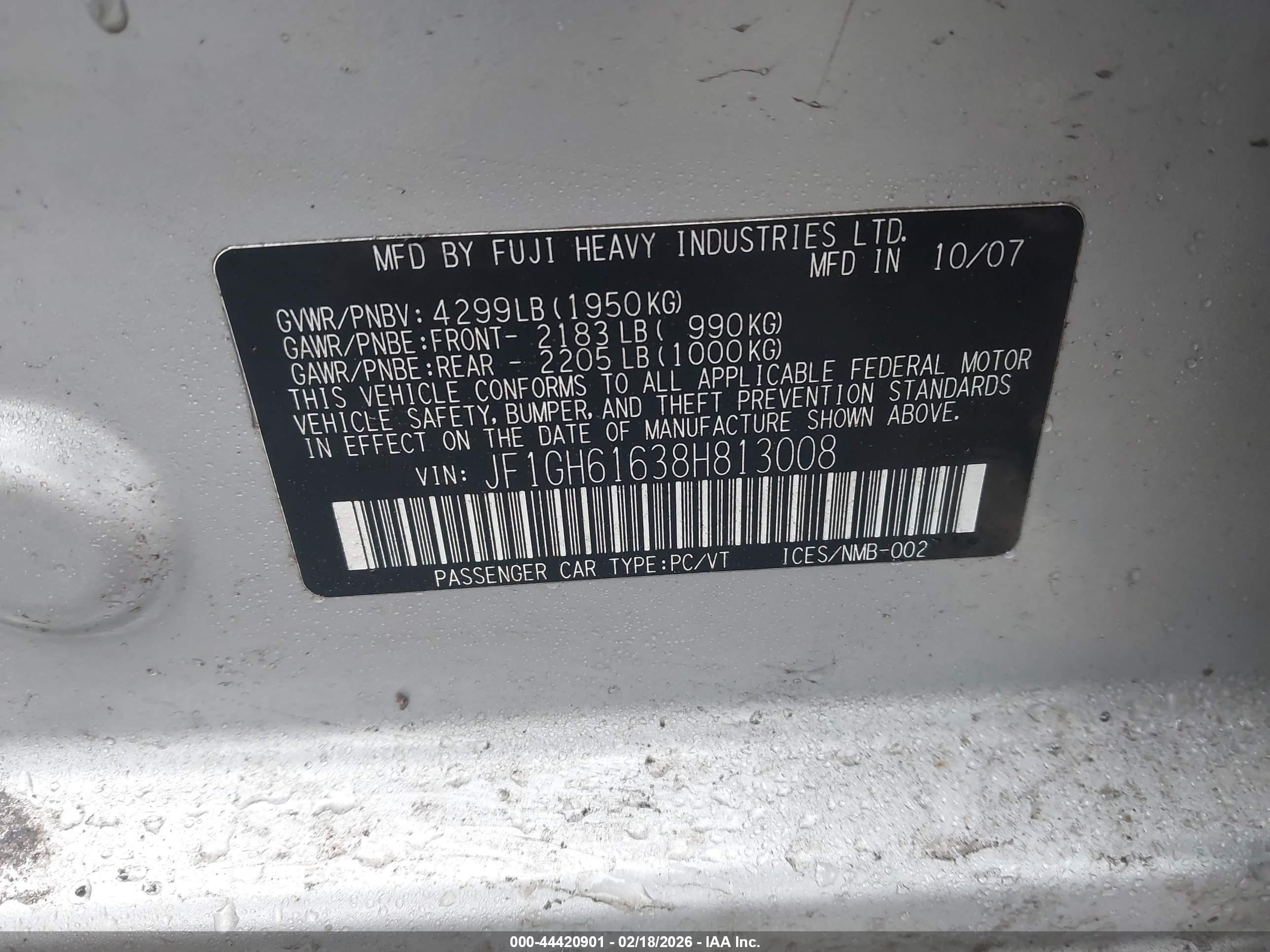 2008 Subaru Impreza 2.5i Gray vin: JF1GH61638H813008