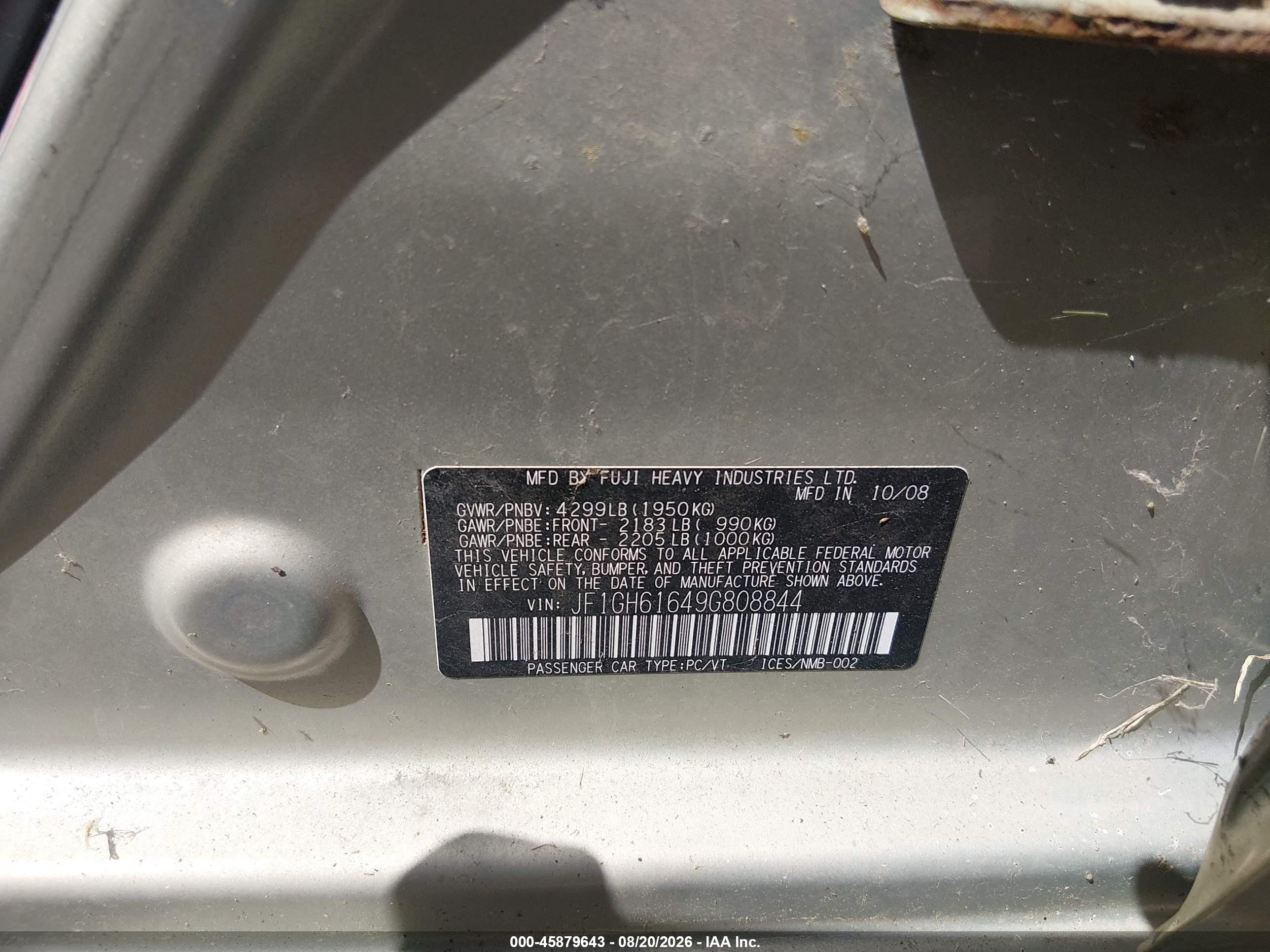 2009 Subaru Impreza 2.5i Green vin: JF1GH61649G808844