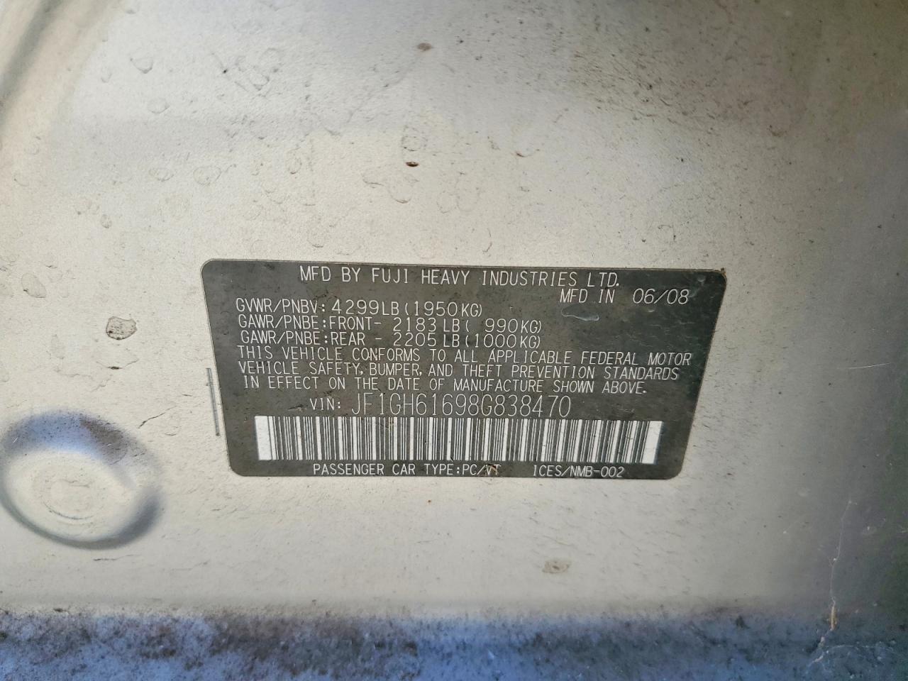 2008 Subaru Impreza 2.5i Silver vin: JF1GH61698G838470