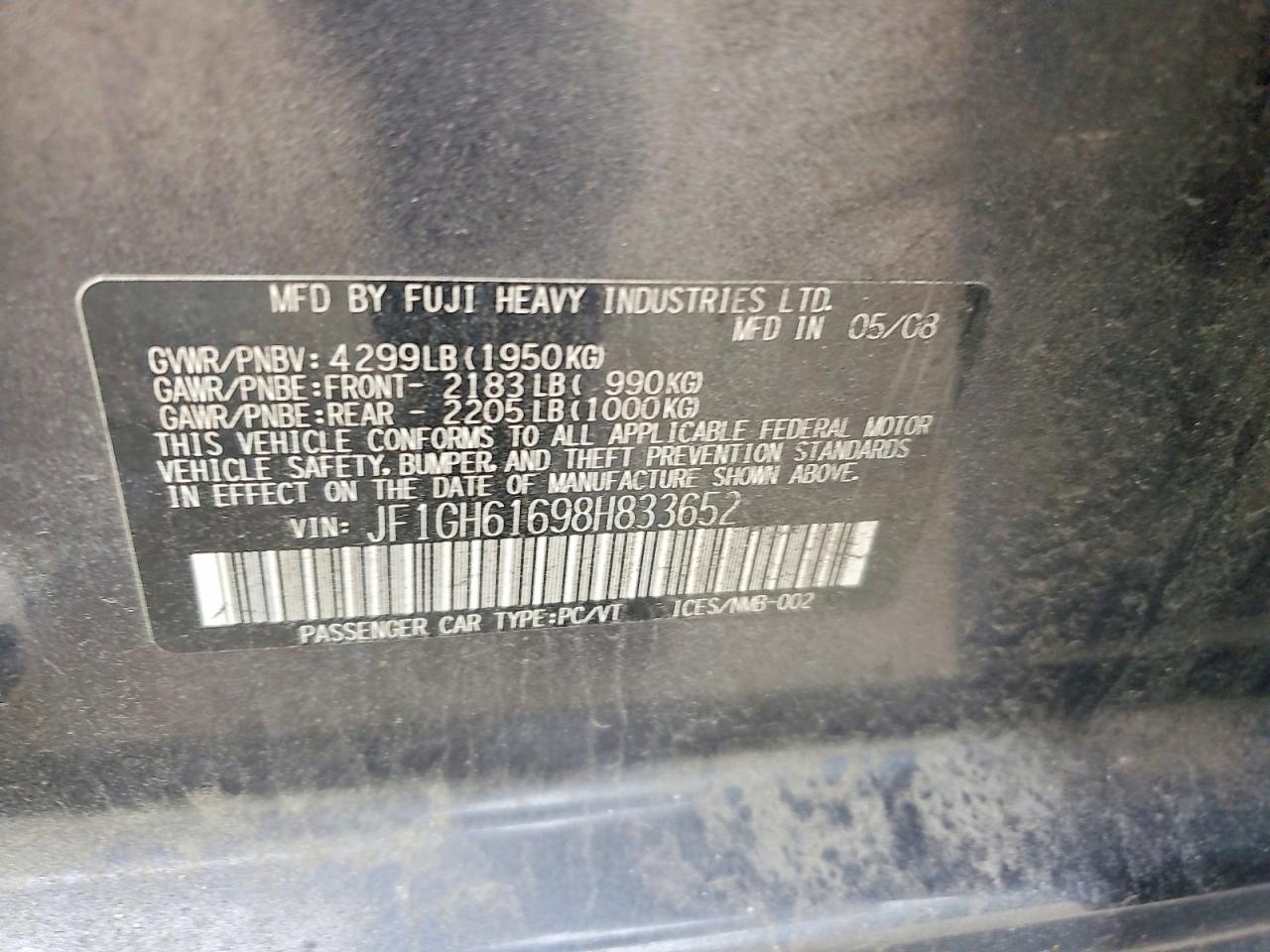 2008 Subaru Impreza 2.5i Gray vin: JF1GH61698H833652