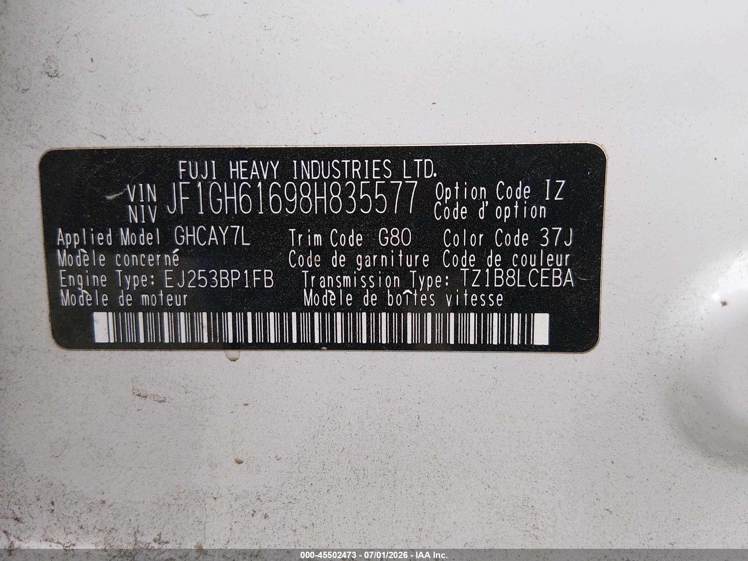 2008 Subaru Impreza Wagon (natl) I W/premium Pkg White vin: JF1GH61698H835577