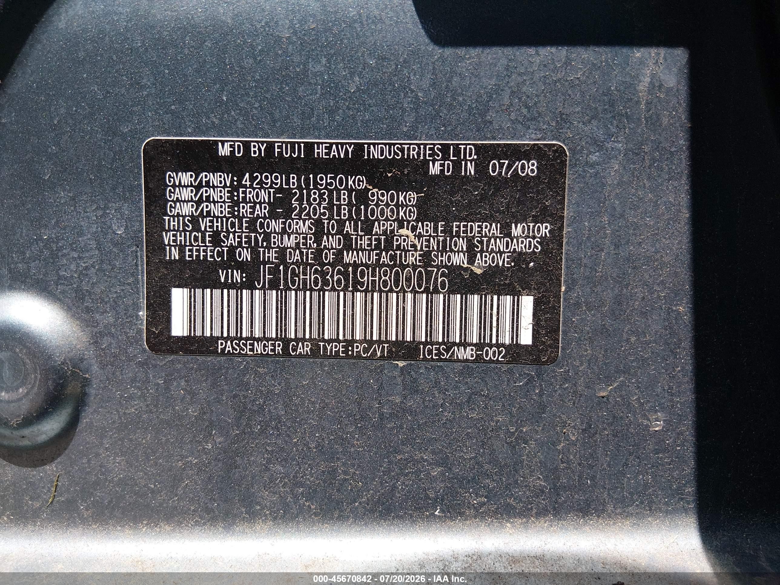 2009 Subaru Impreza Outback Sport Green vin: JF1GH63619H800076