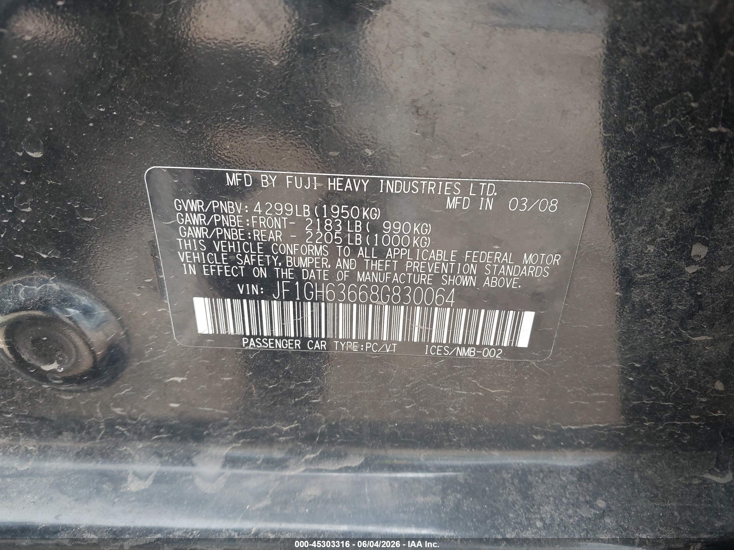 2008 Subaru Impreza Outback Sport Black vin: JF1GH63668G830064