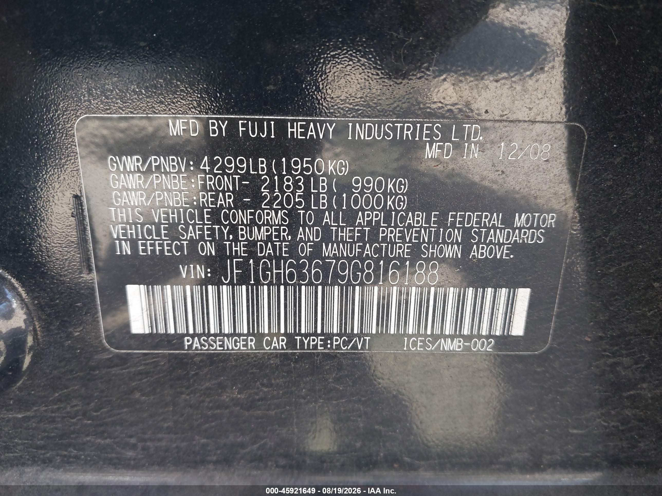 2009 Subaru Impreza Outback Sport Black vin: JF1GH63679G816188