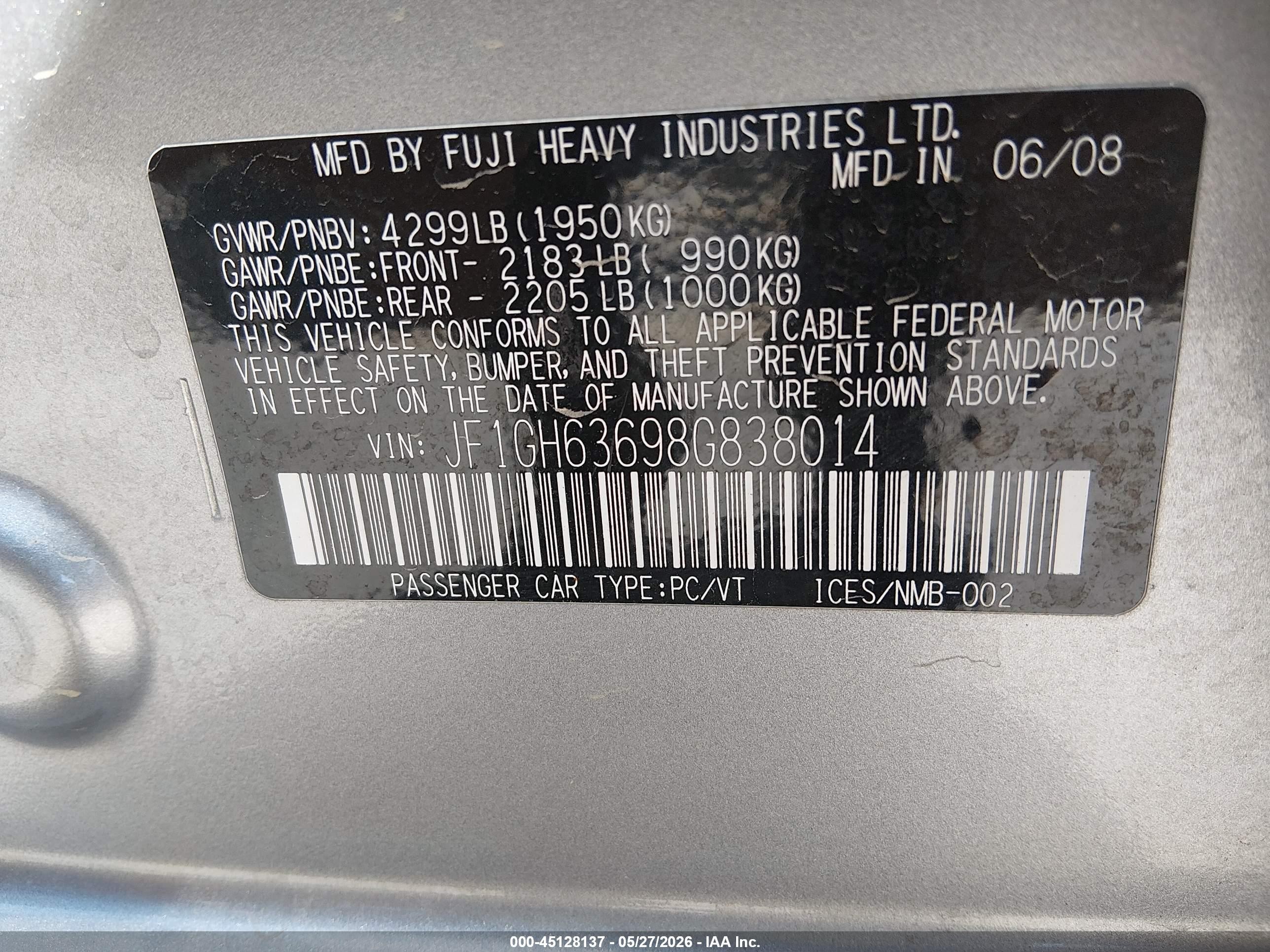 2008 Subaru Impreza Outback Sport   Silver vin: JF1GH63698G838014