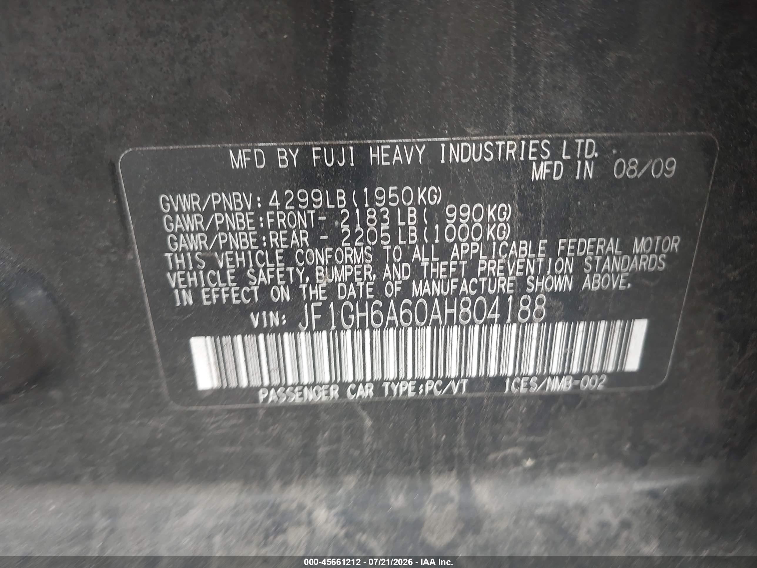 2010 Subaru Impreza 2.5i Black vin: JF1GH6A60AH804188