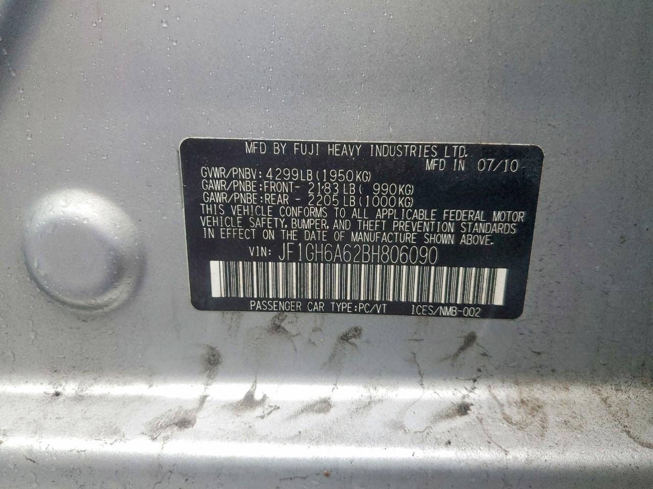 2011 Subaru Impreza 2.5i Silver vin: JF1GH6A62BH806090