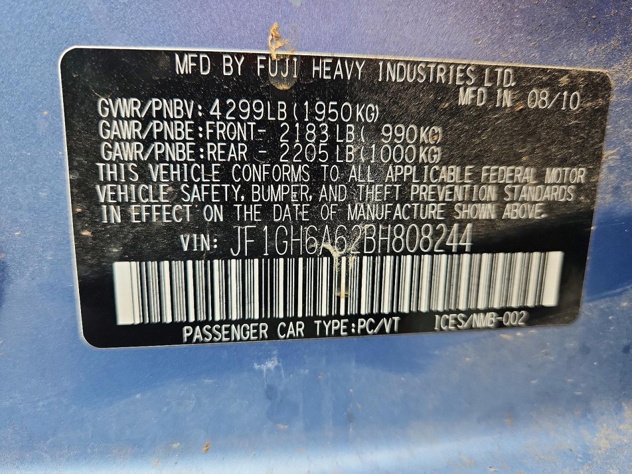 2011 Subaru Impreza 2.5i Blue vin: JF1GH6A62BH808244