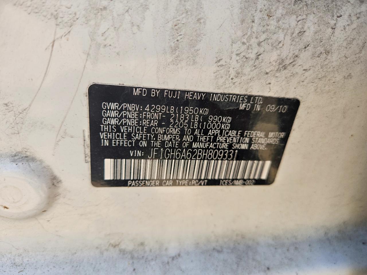 2011 Subaru Impreza 2.5i White vin: JF1GH6A62BH809331